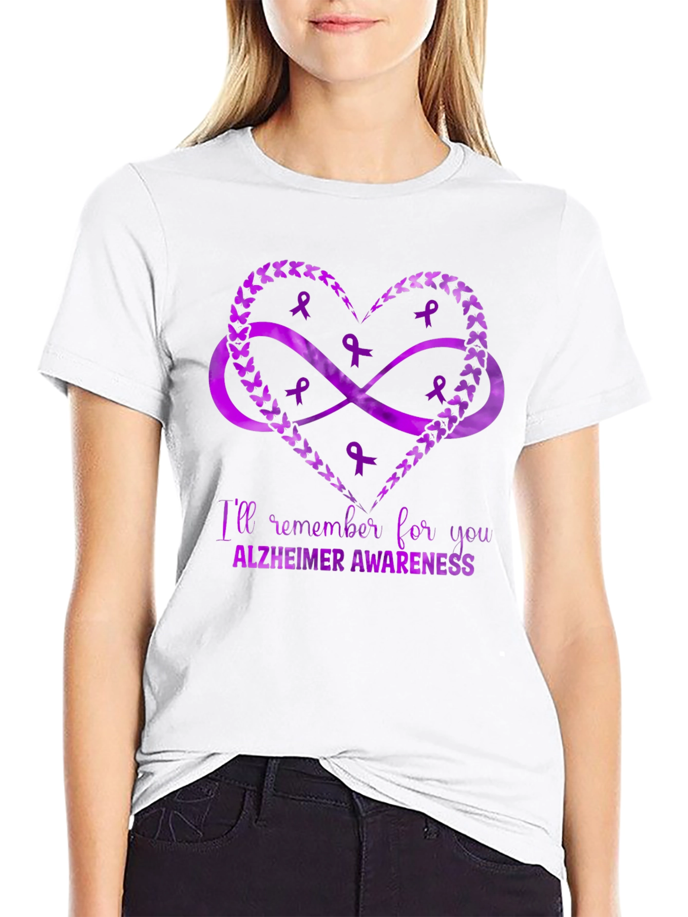 Alzheimers Awareness Heart Ribbon T-Shirt