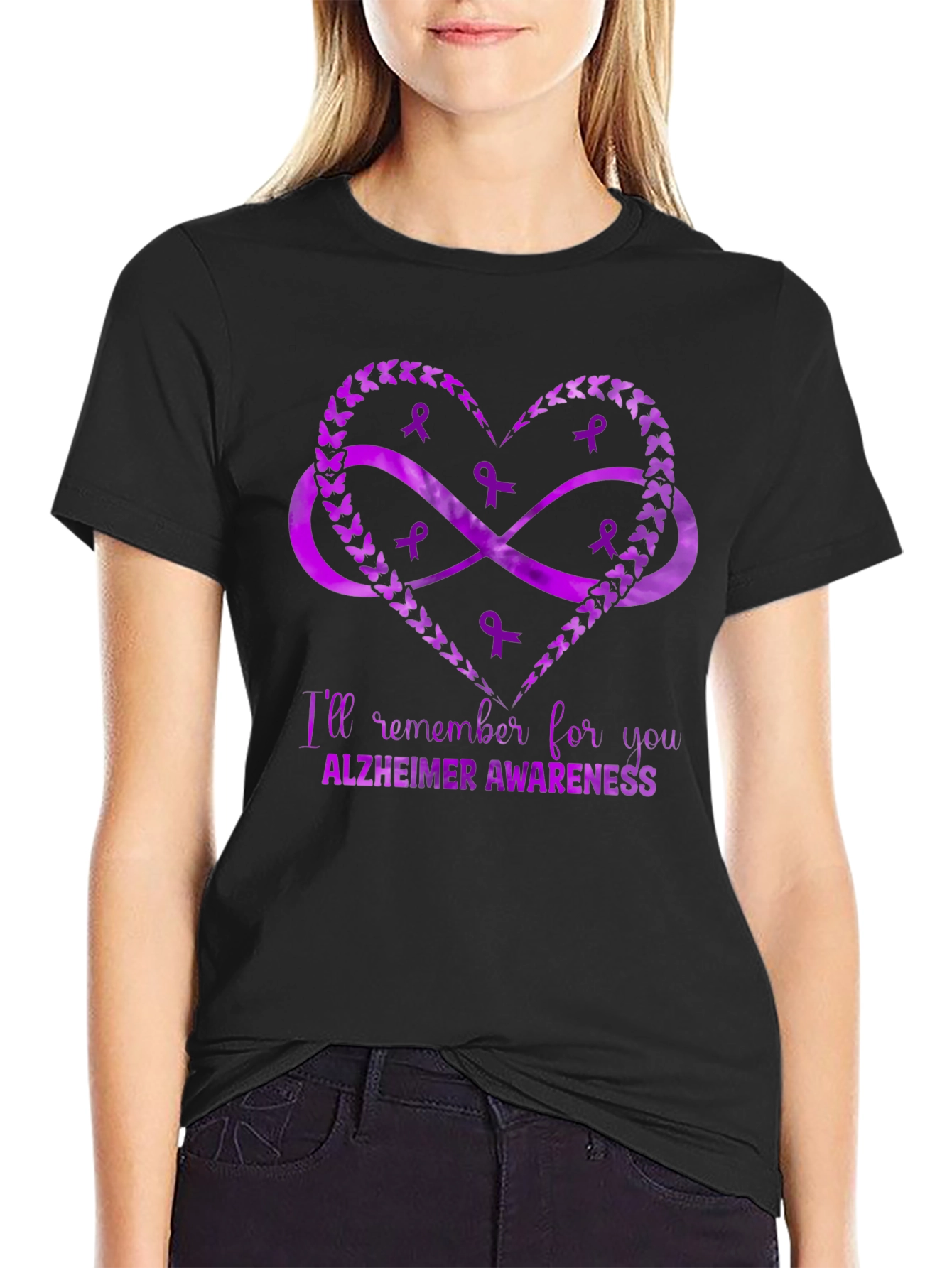 Alzheimers Awareness Heart Ribbon T-Shirt