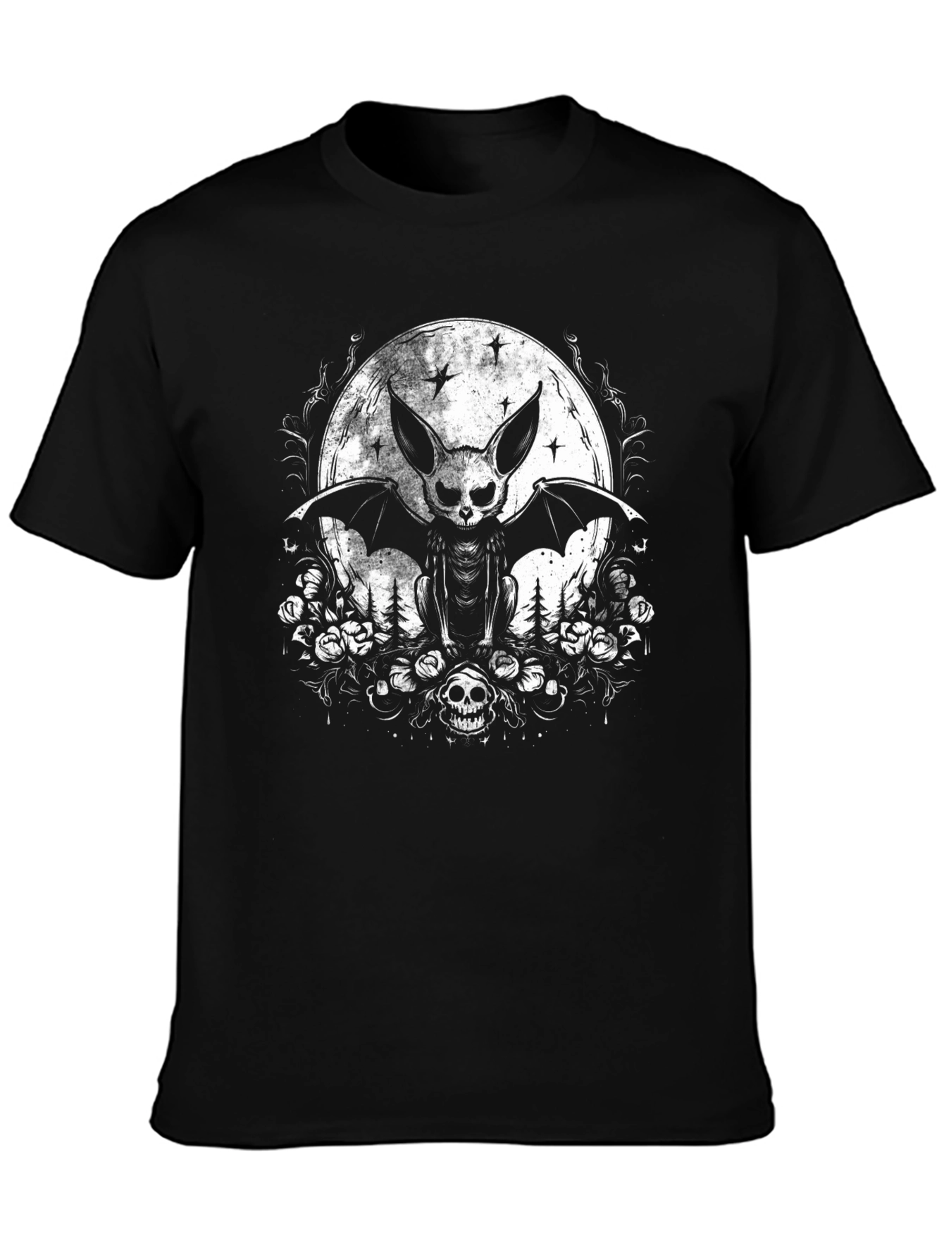 Gothic Bat Skull Moon Graphic Tee