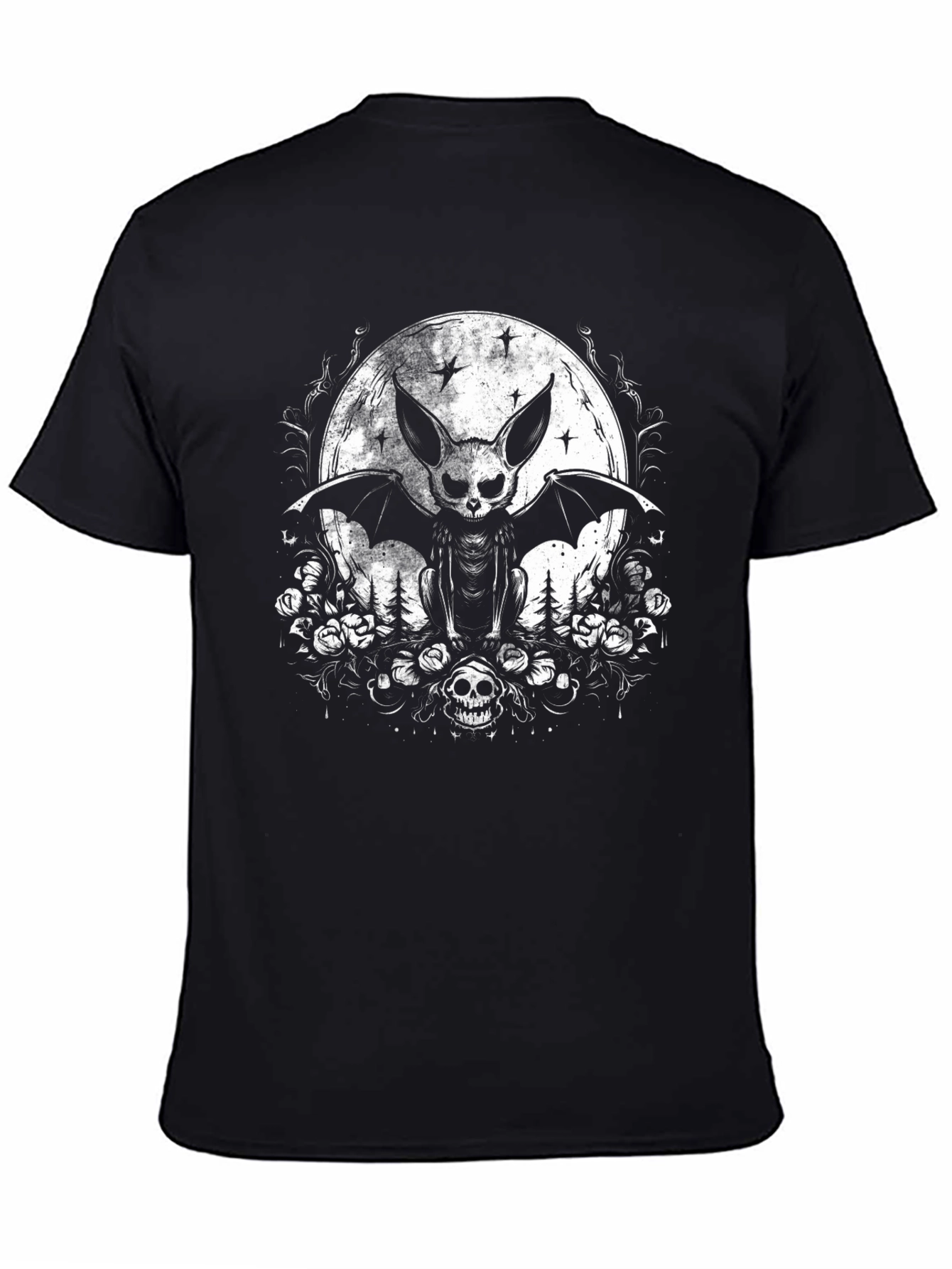 Gothic Bat Skull Moon Graphic Tee