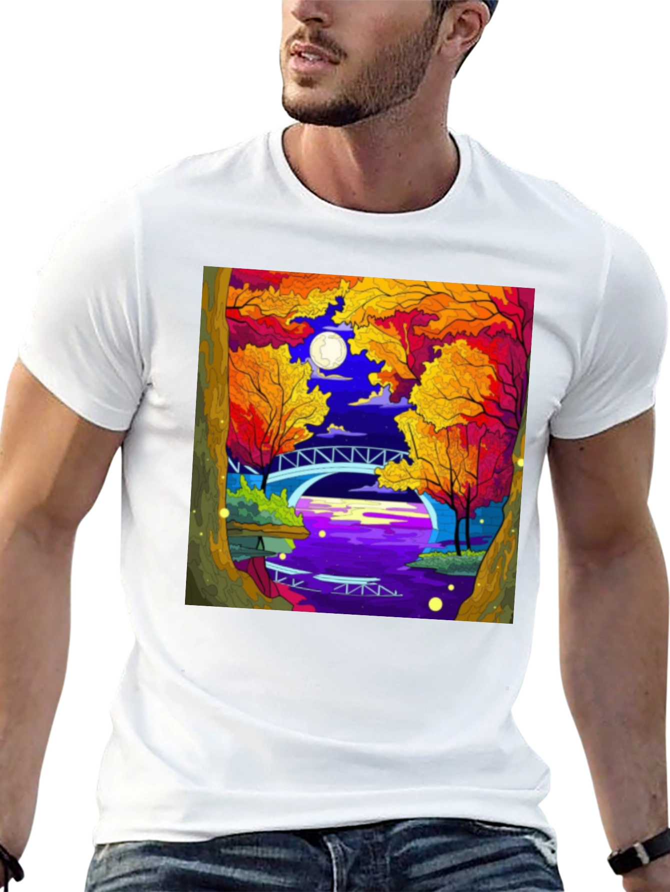 Night River T-Shirt | Nature Bridge Graphic Tee