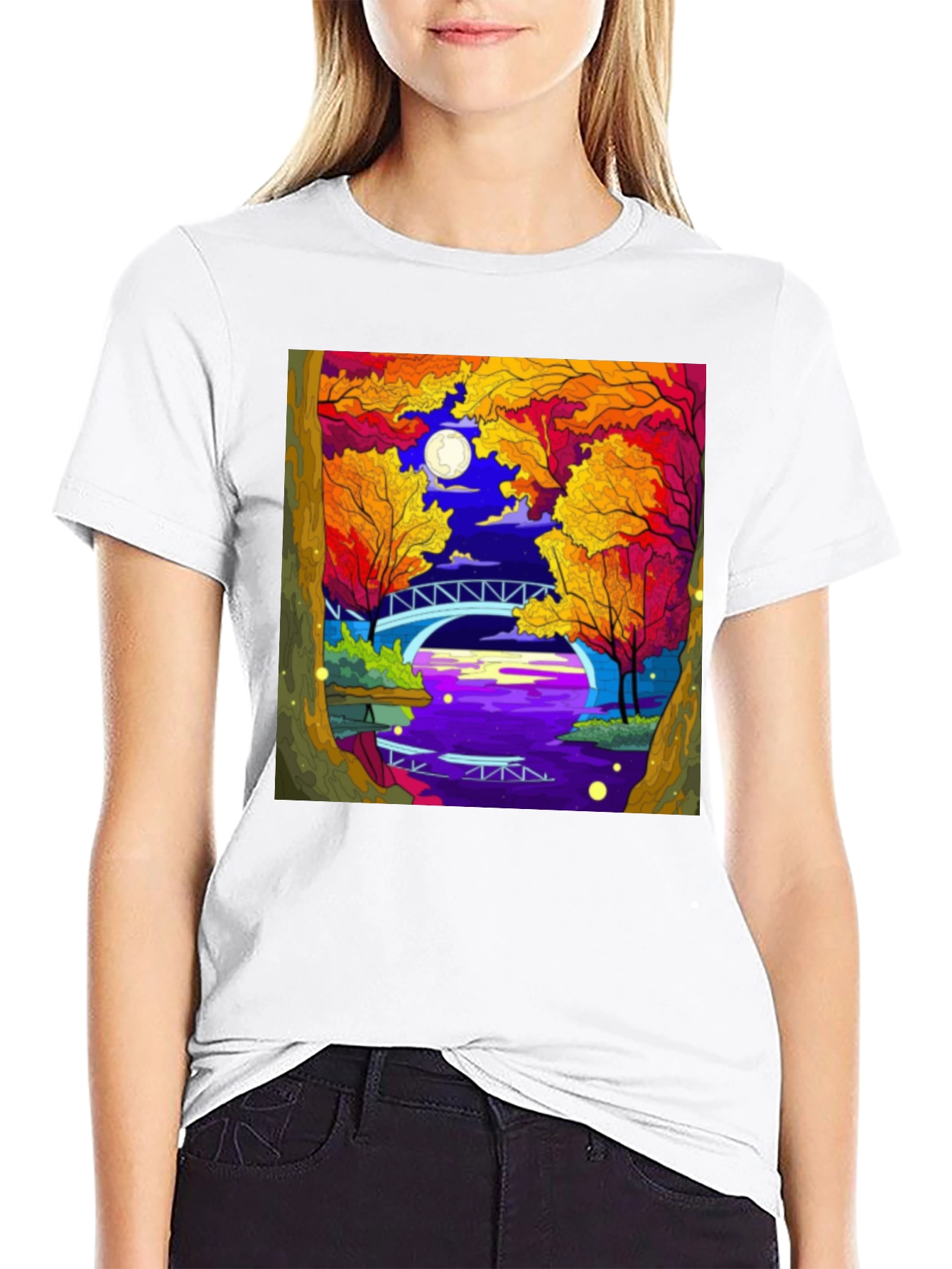 Night River T-Shirt | Nature Bridge Graphic Tee