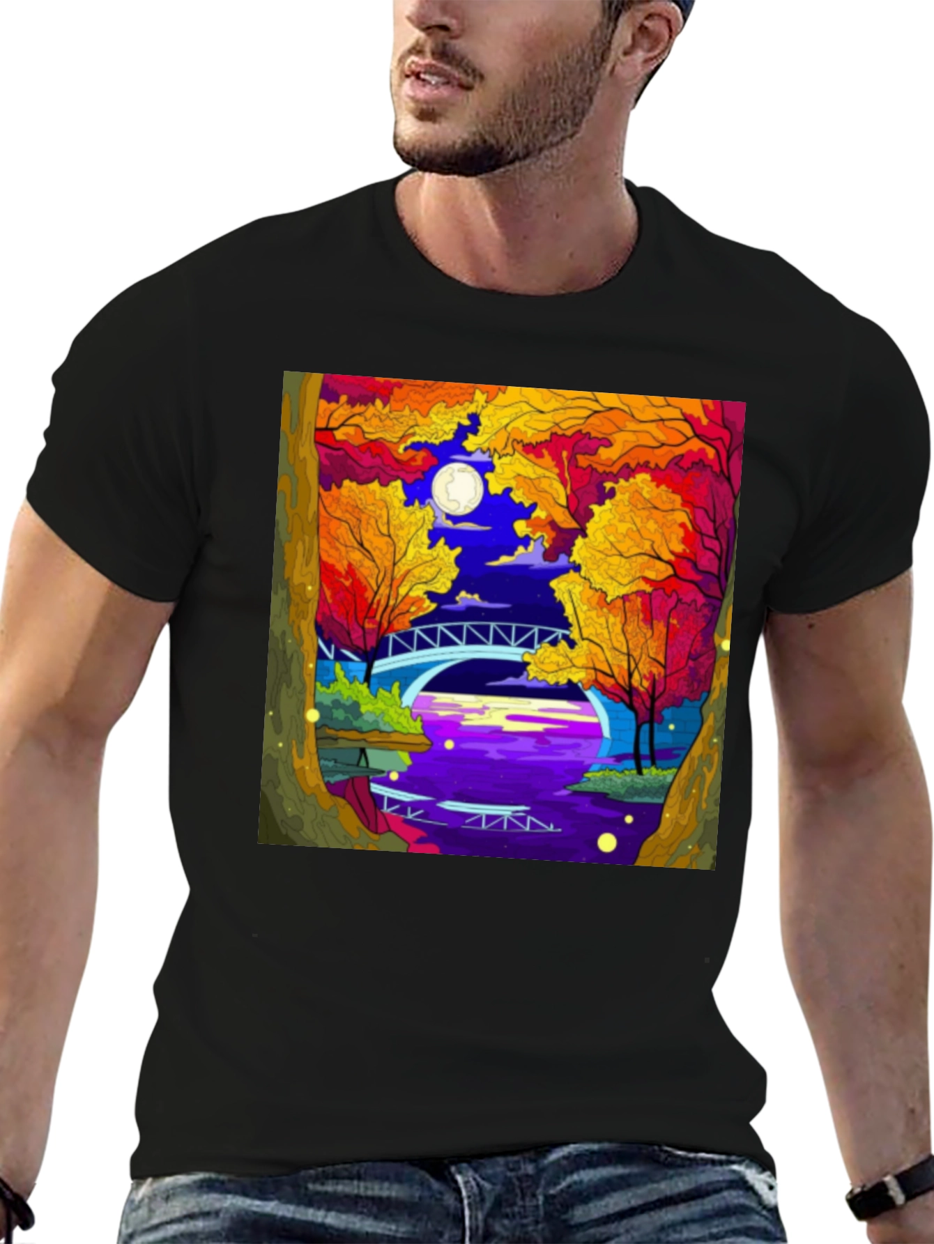Night River T-Shirt | Nature Bridge Graphic Tee
