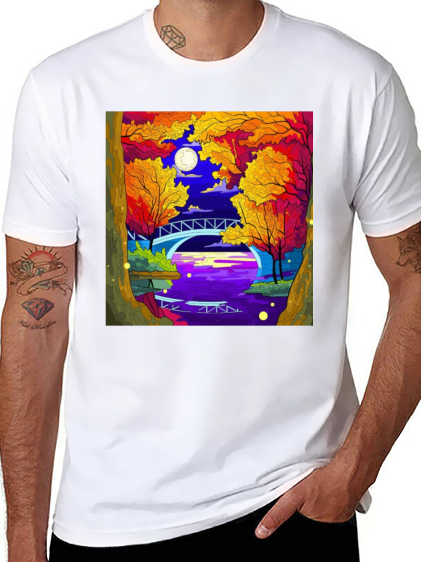 Night River T-Shirt | Nature Bridge Graphic Tee