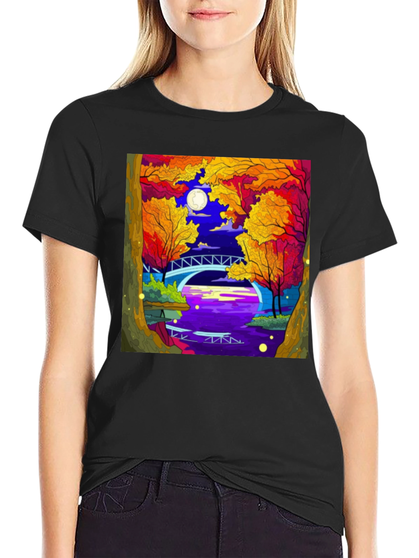 Night River T-Shirt | Nature Bridge Graphic Tee