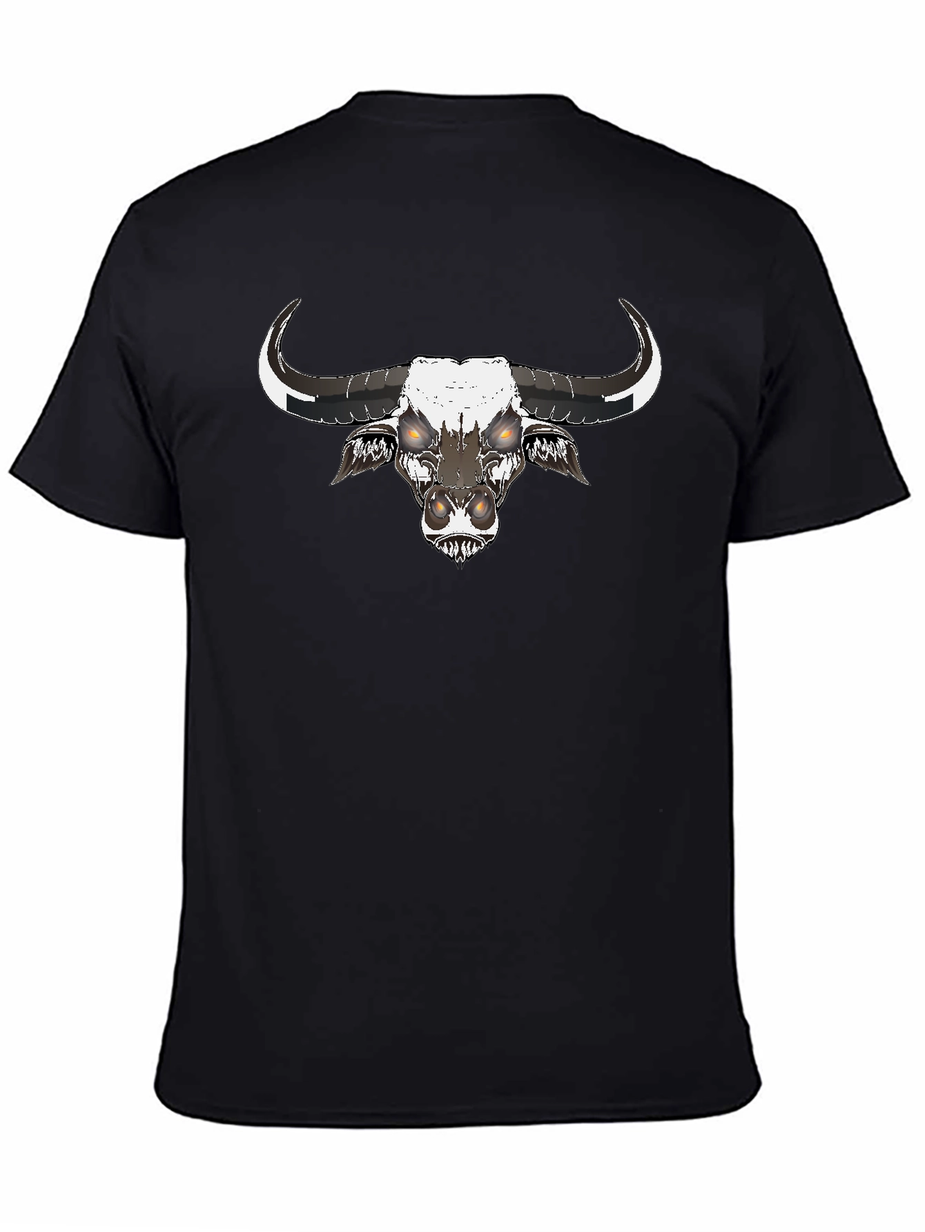 Mens Black Graphic Tee - Bull Skull Design
