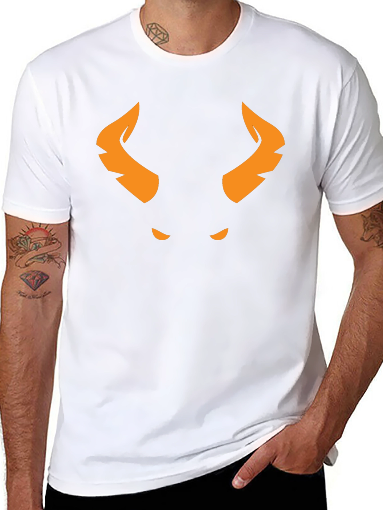 Orange Horned Demon Graphic Black T-Shirt
