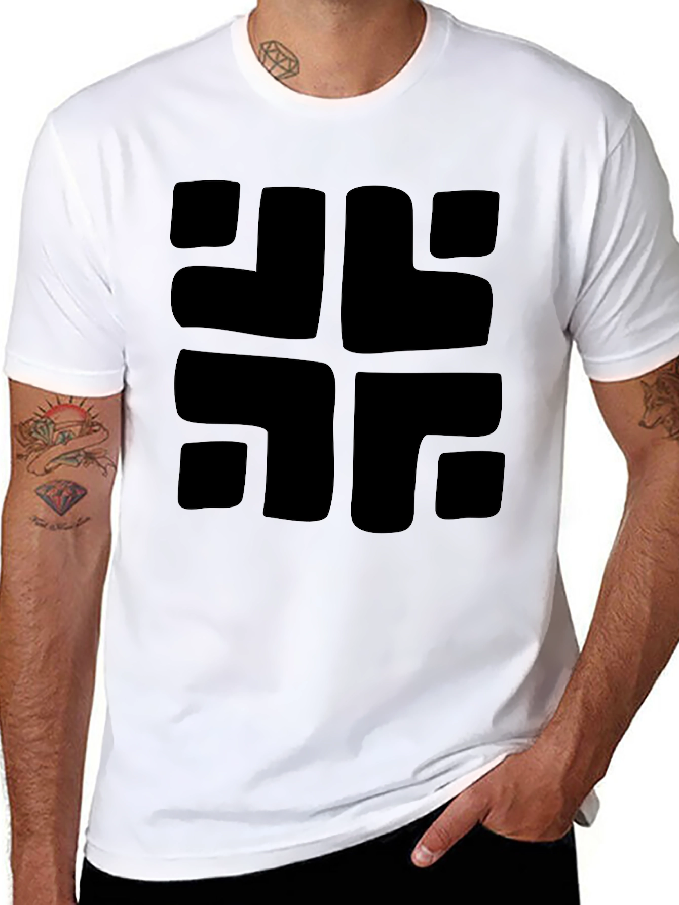 Modern Geometric Black Graphic Tee - Casual Cotton Shirt