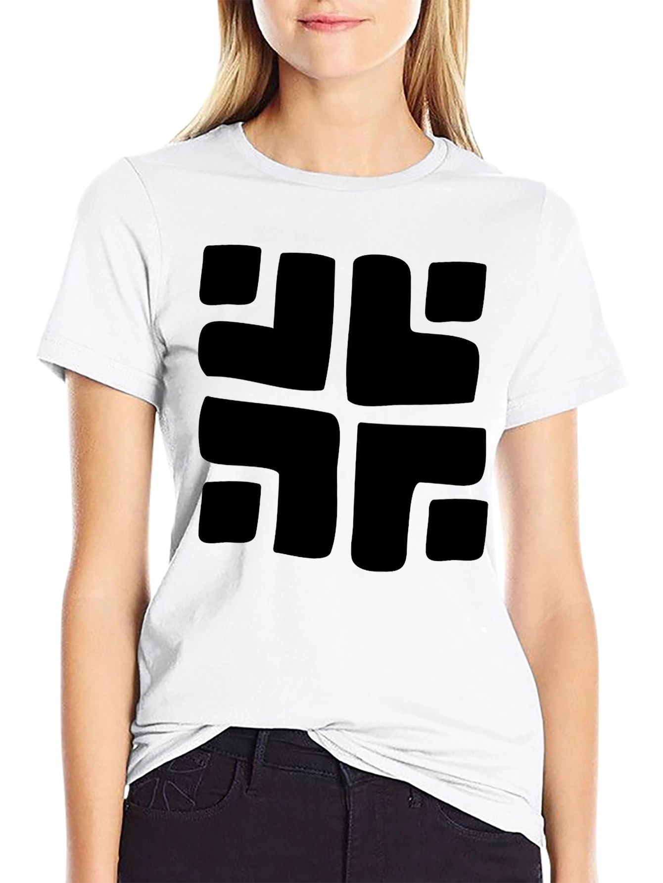 Modern Geometric Black Graphic Tee - Casual Cotton Shirt