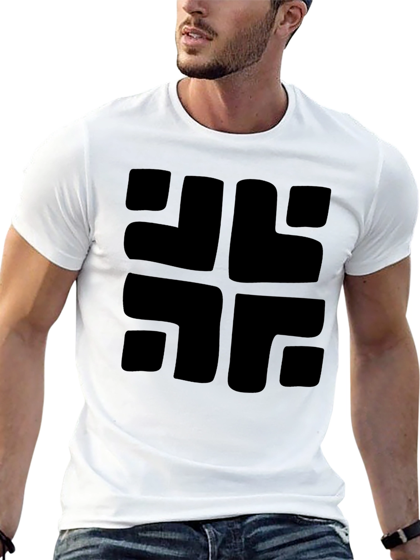 Modern Geometric Black Graphic Tee - Casual Cotton Shirt