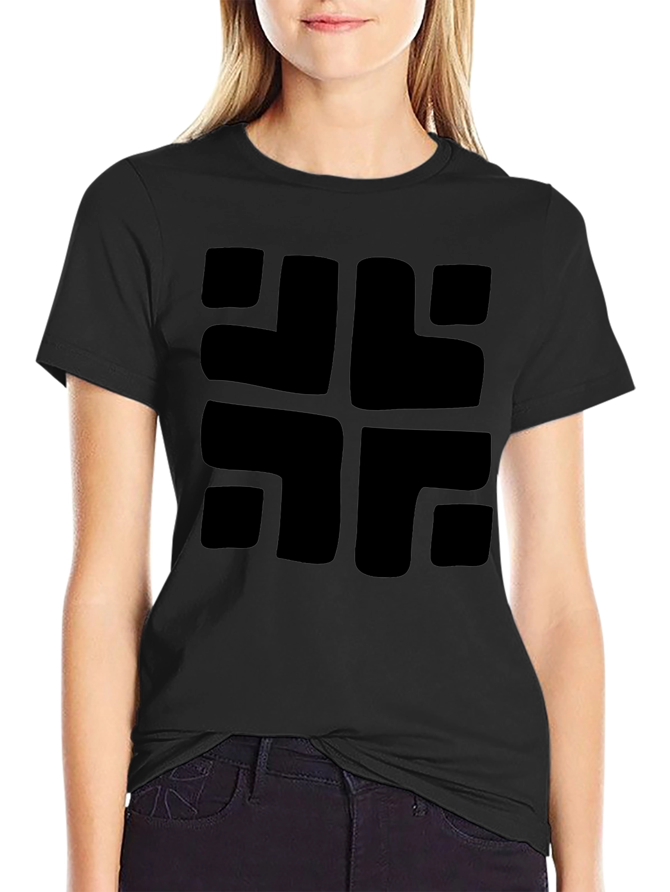 Modern Geometric Black Graphic Tee - Casual Cotton Shirt