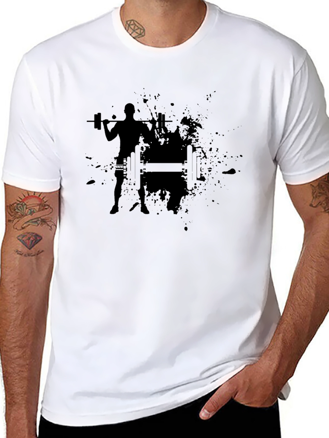 Mens Black Graphic Tee - Weightlifting Design