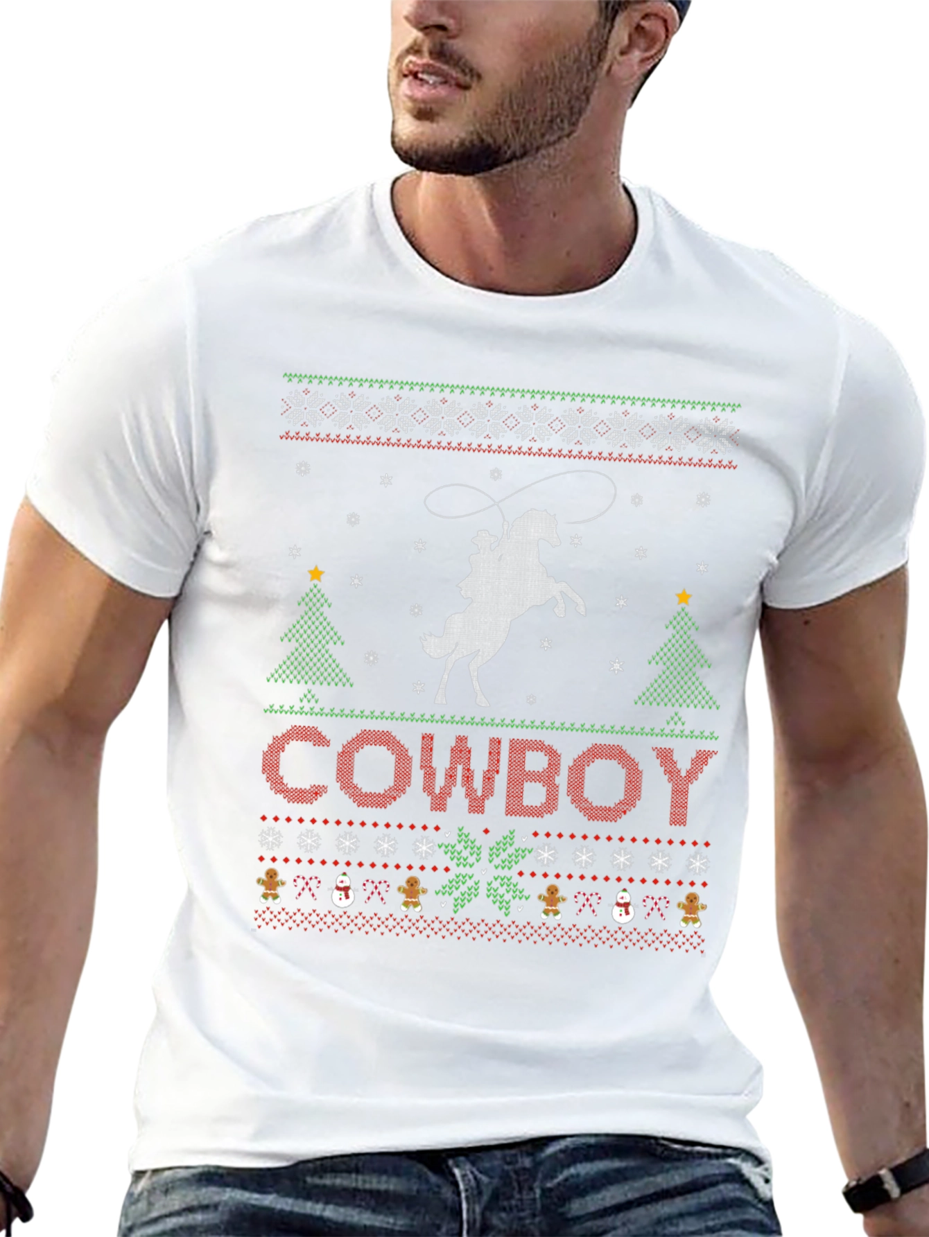 Cowboy Christmas T-Shirt - Ugly Sweater Style