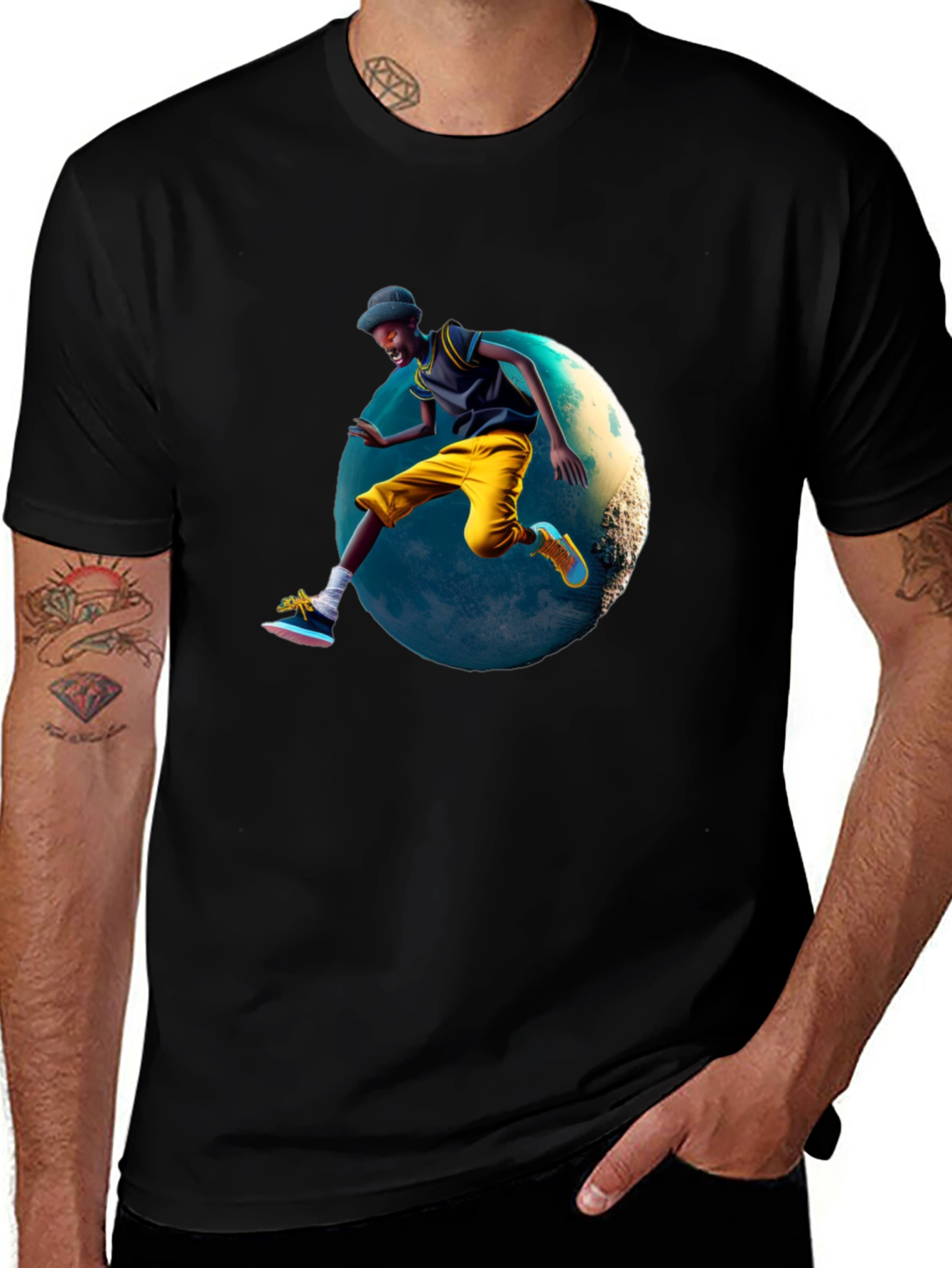 Cool Black T-Shirt with Jumping Figure Design