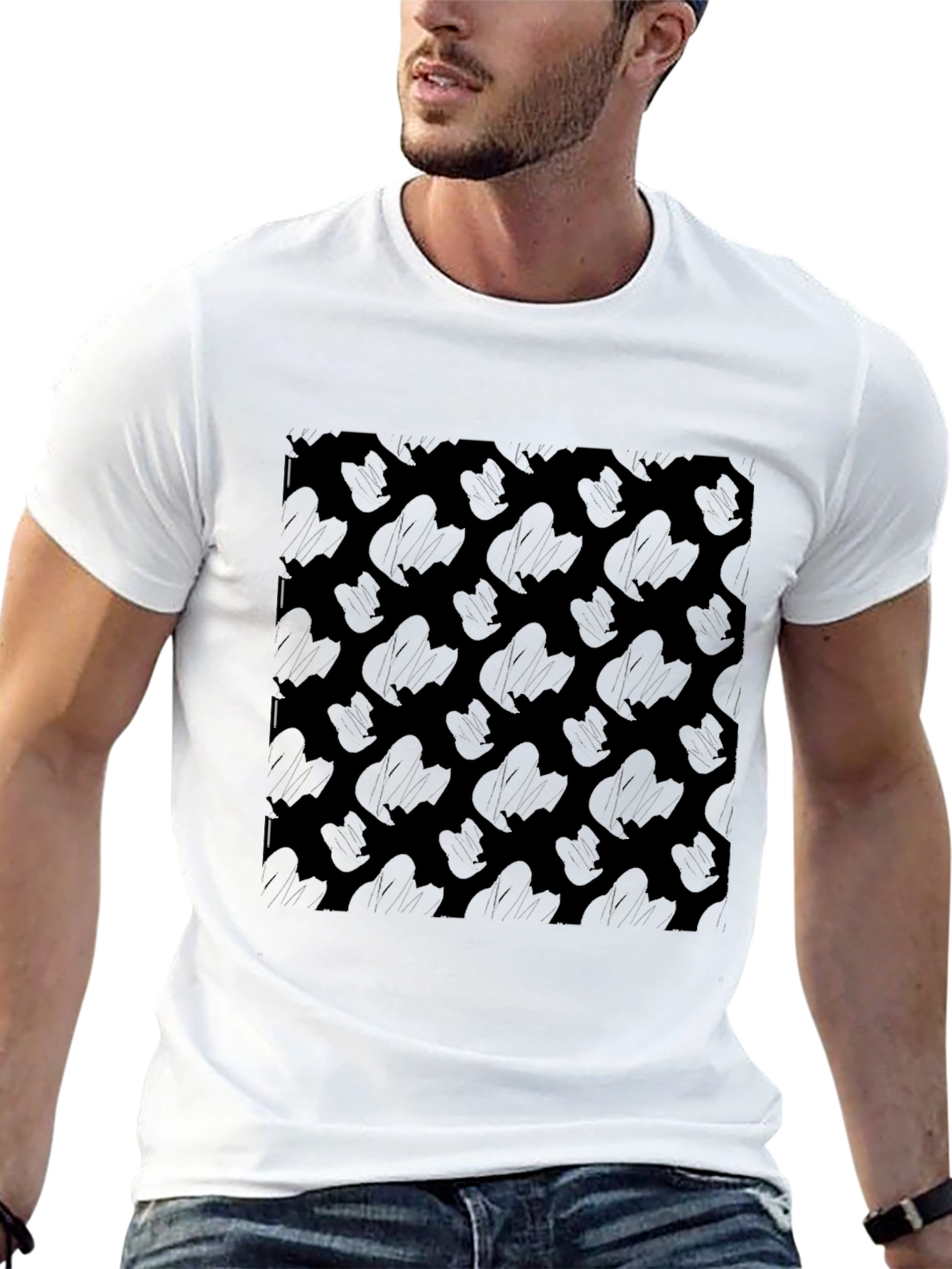 Stylish Black Cactus Pattern Tee - Modern Print