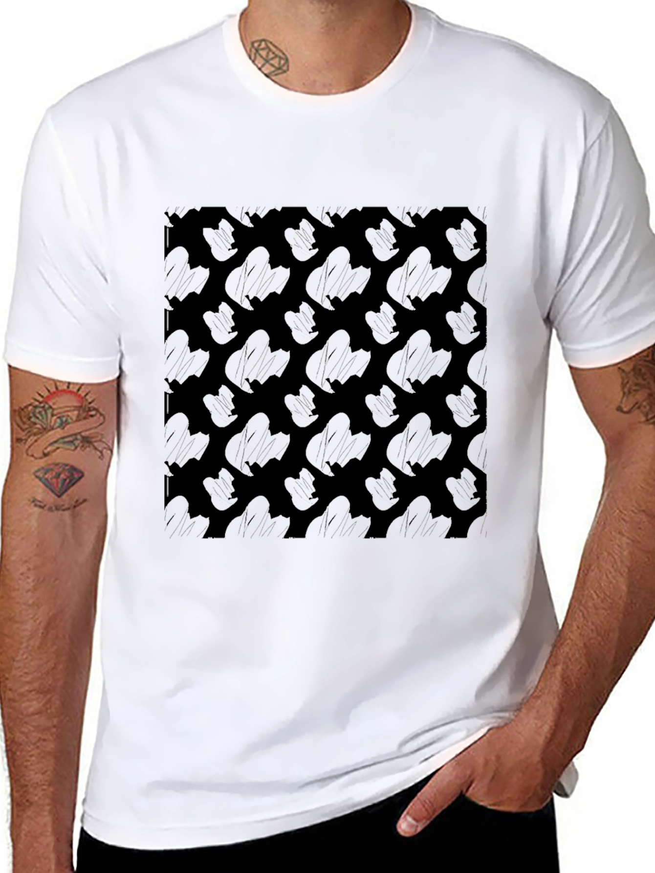Stylish Black Cactus Pattern Tee - Modern Print