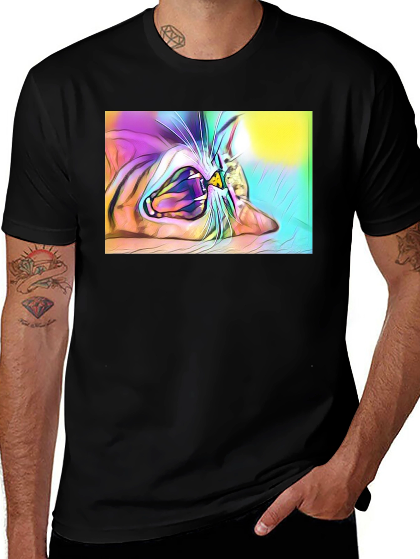 Cat Yawning T-Shirt - Unique Graphic Tee