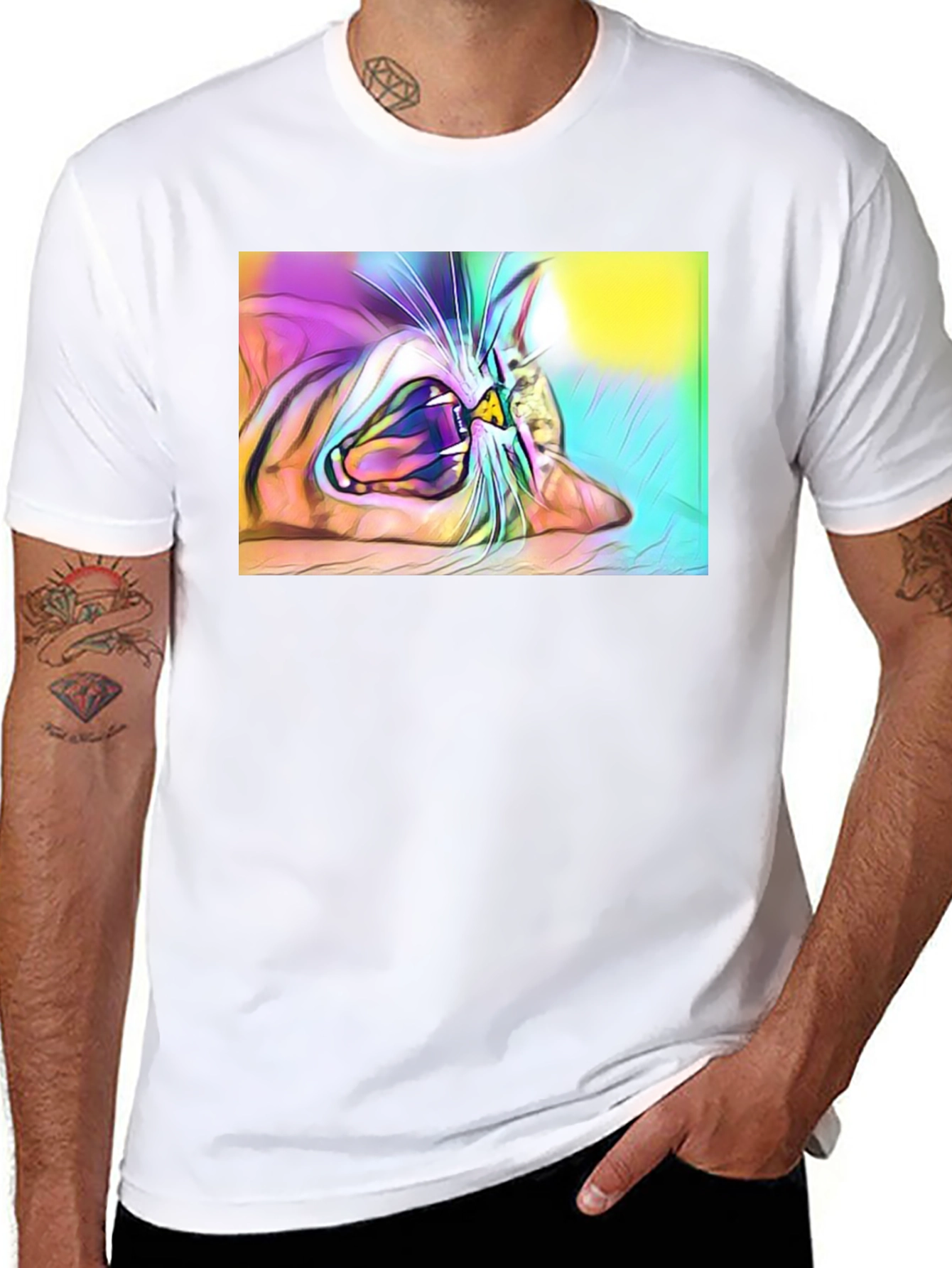 Cat Yawning T-Shirt - Unique Graphic Tee