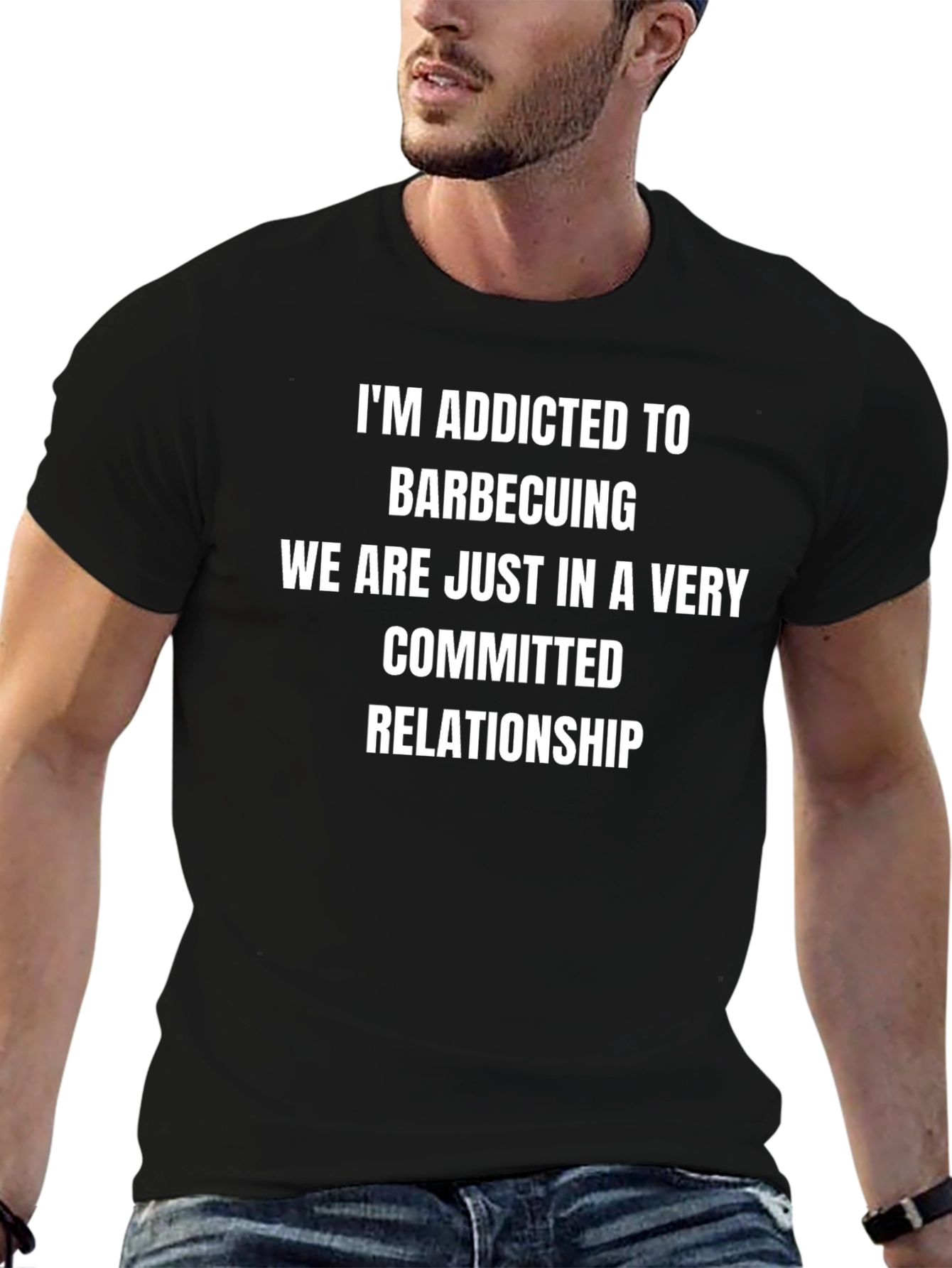 Addicted To Barbecuing Funny Black T-Shirt