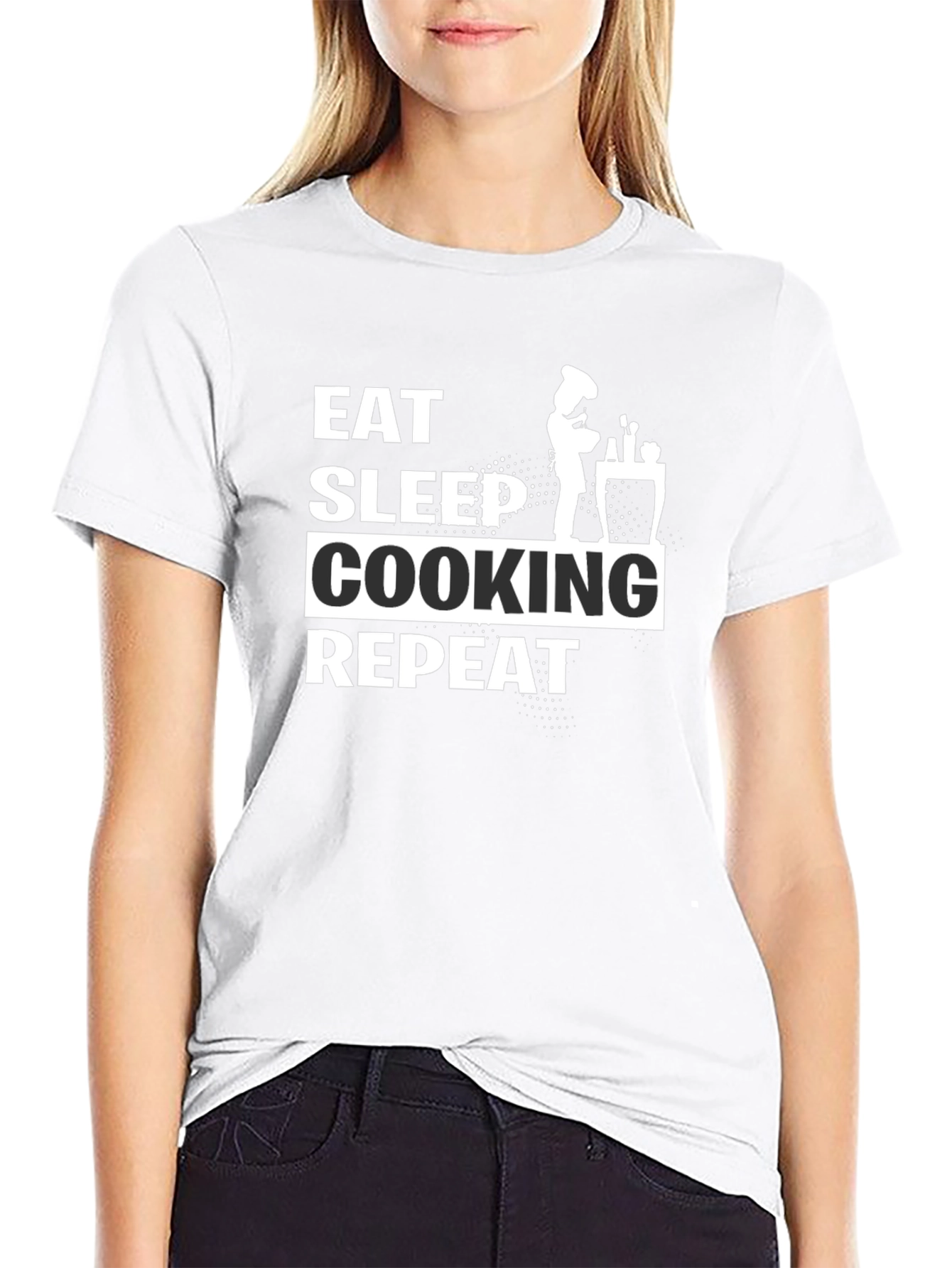 Eat Sleep Cooking Repeat Black T-Shirt