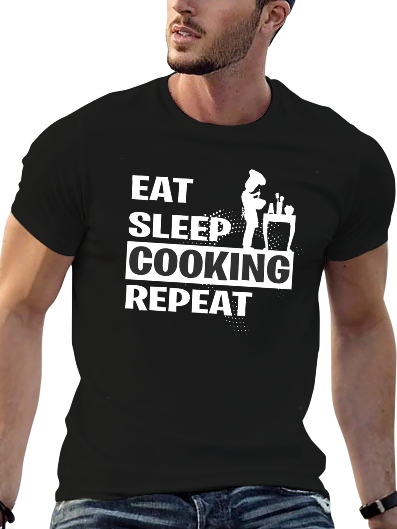 Eat Sleep Cooking Repeat Black T-Shirt