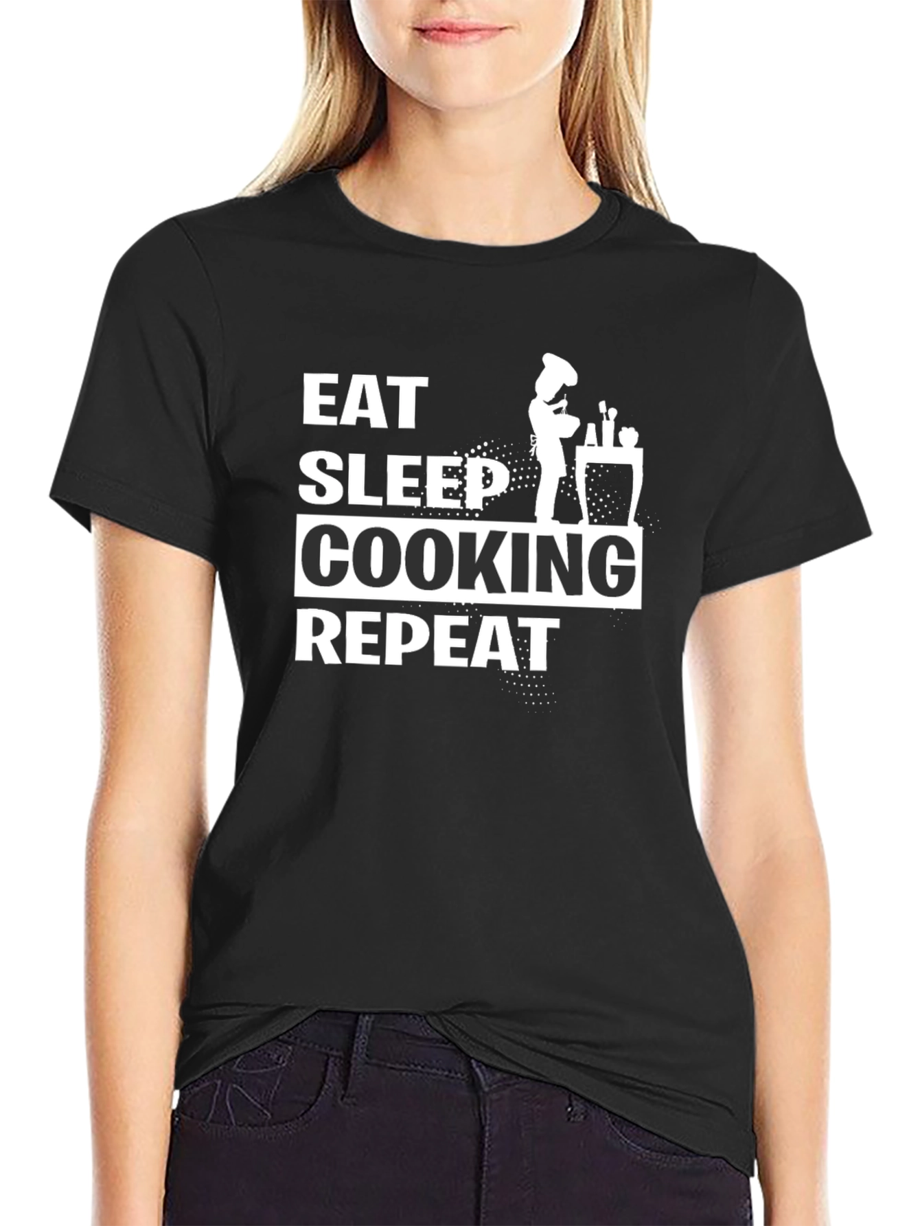 Eat Sleep Cooking Repeat Black T-Shirt