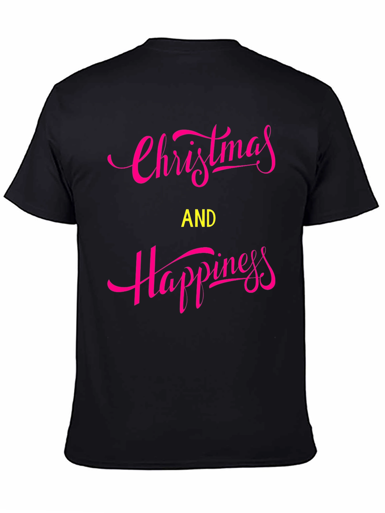 Christmas & Happiness Graphic Print Black T-Shirt