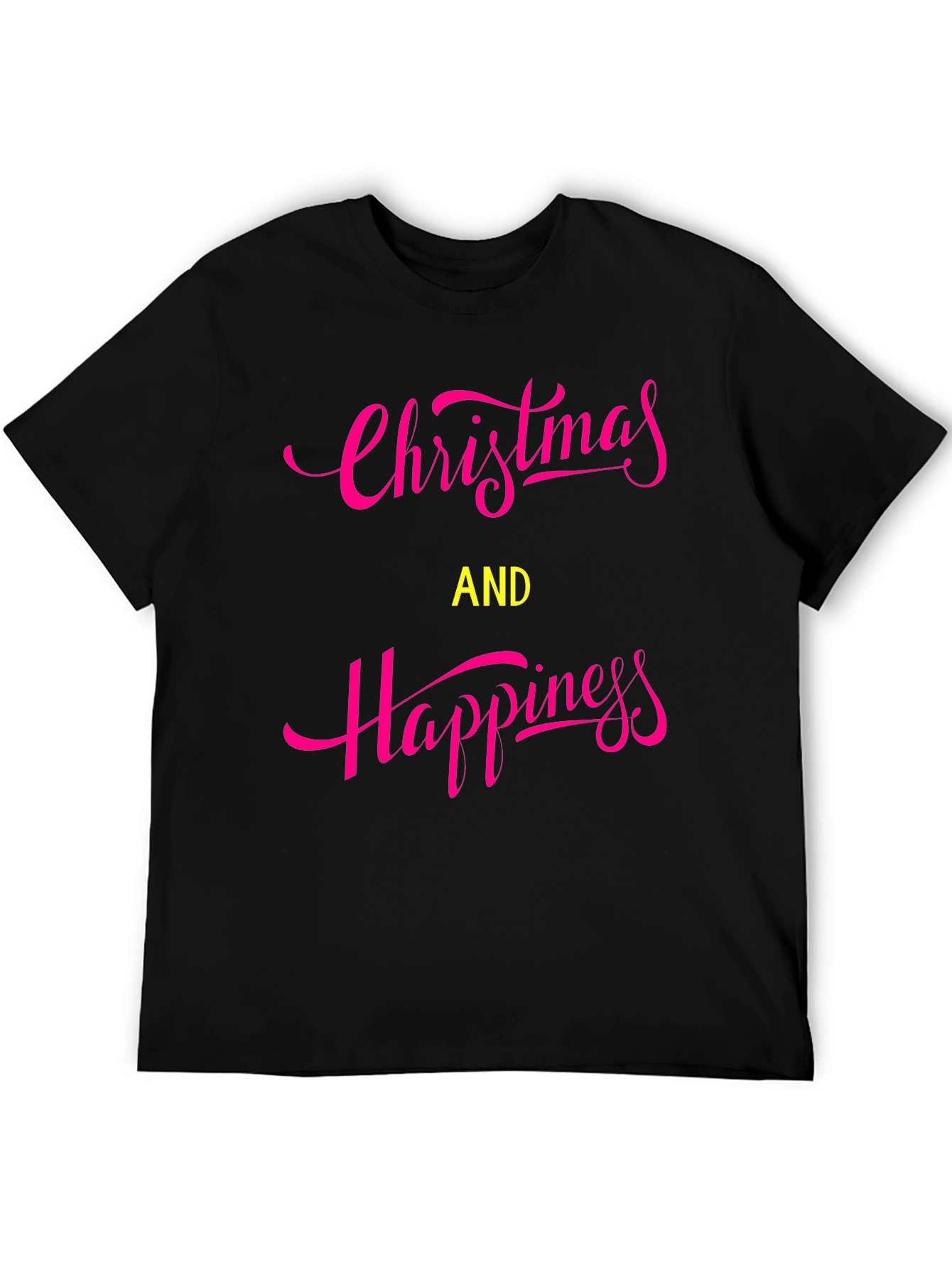 Christmas & Happiness Graphic Print Black T-Shirt