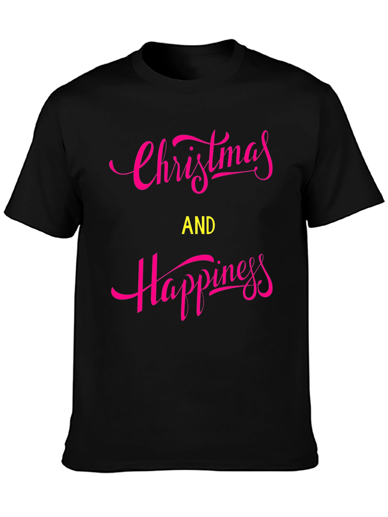 Christmas & Happiness Graphic Print Black T-Shirt