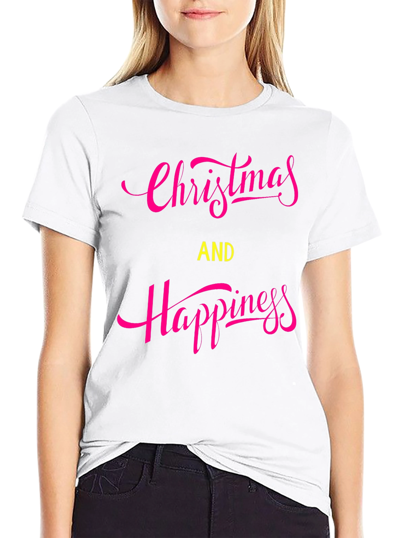 Christmas & Happiness Graphic Print Black T-Shirt