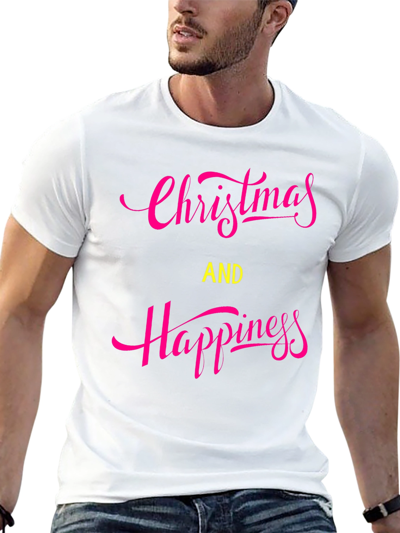 Christmas & Happiness Graphic Print Black T-Shirt