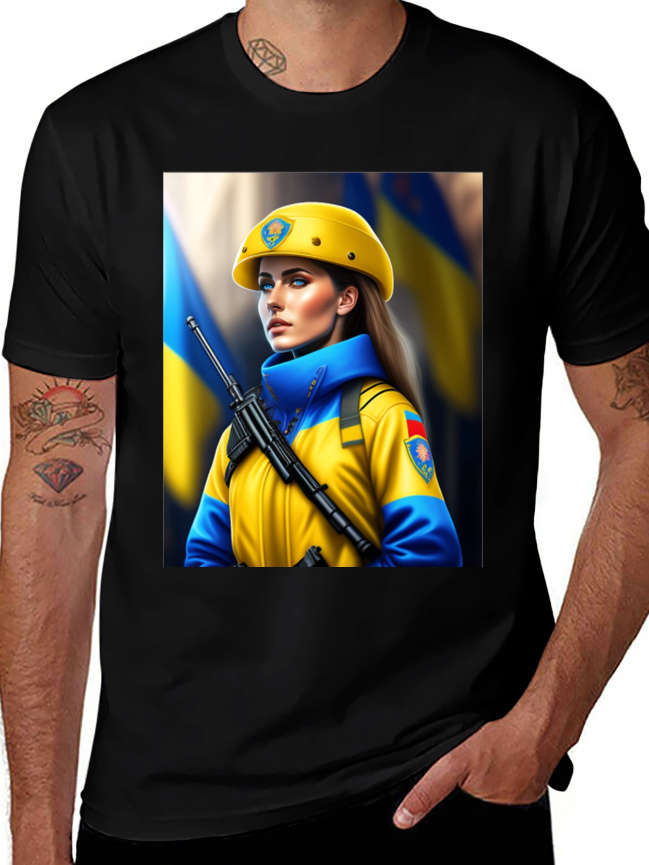 Ukrainian Woman Soldier Graphic T-Shirt