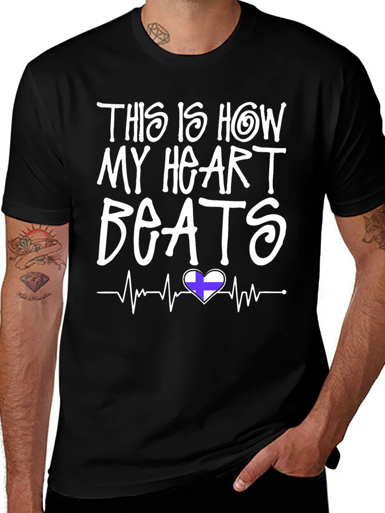 Heartbeat Finland Flag T-Shirt - Mens