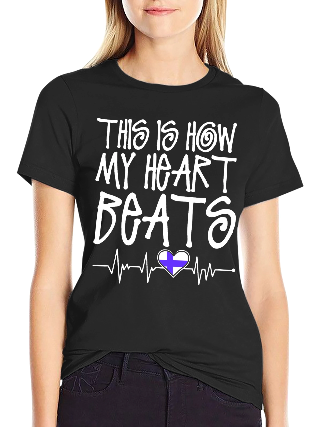 Heartbeat Finland Flag T-Shirt - Mens