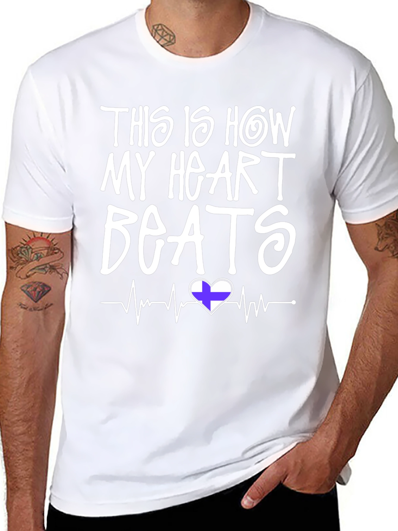 Heartbeat Finland Flag T-Shirt - Mens