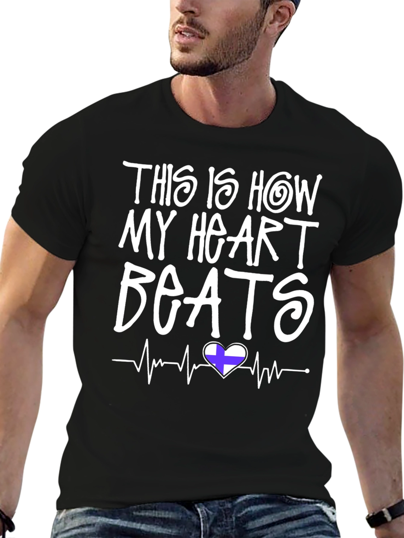 Heartbeat Finland Flag T-Shirt - Mens