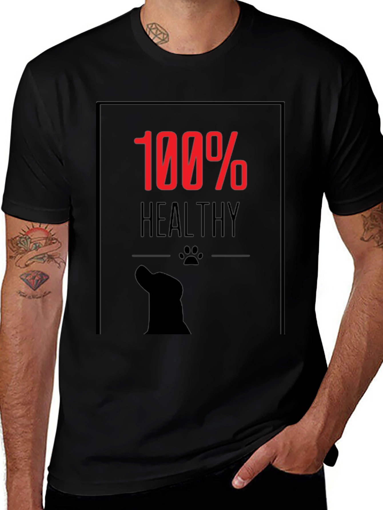 100% Healthy Dog Lover Black T-Shirt