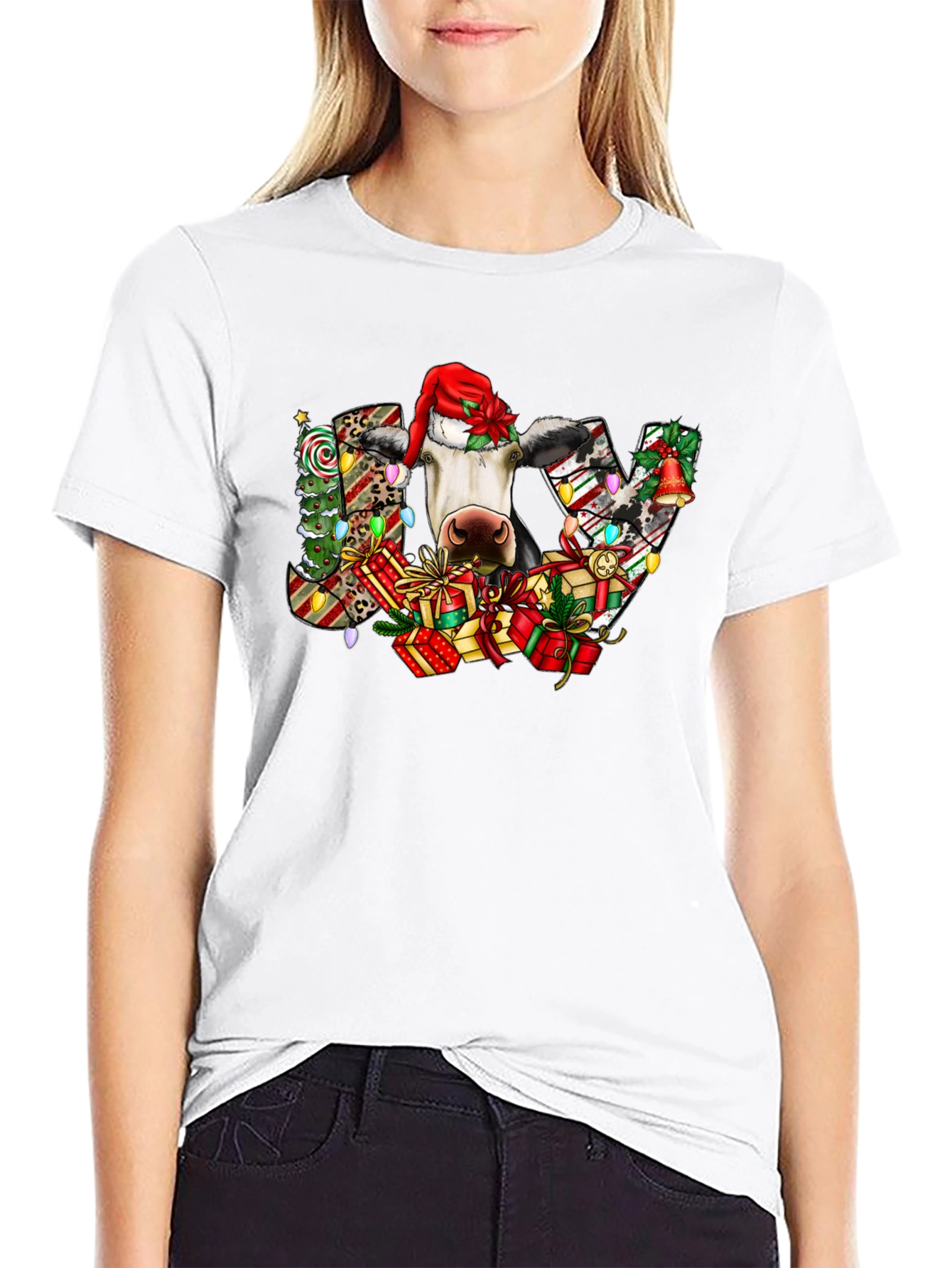 Festive Cow Christmas Graphic T-Shirt