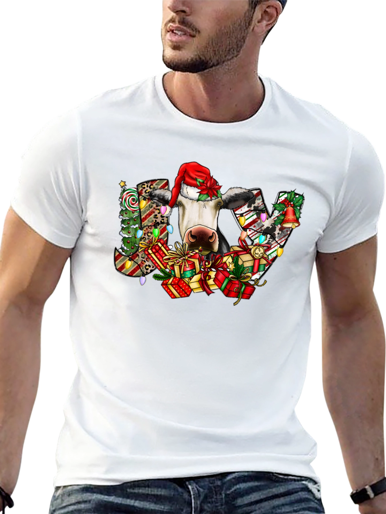 Festive Cow Christmas Graphic T-Shirt