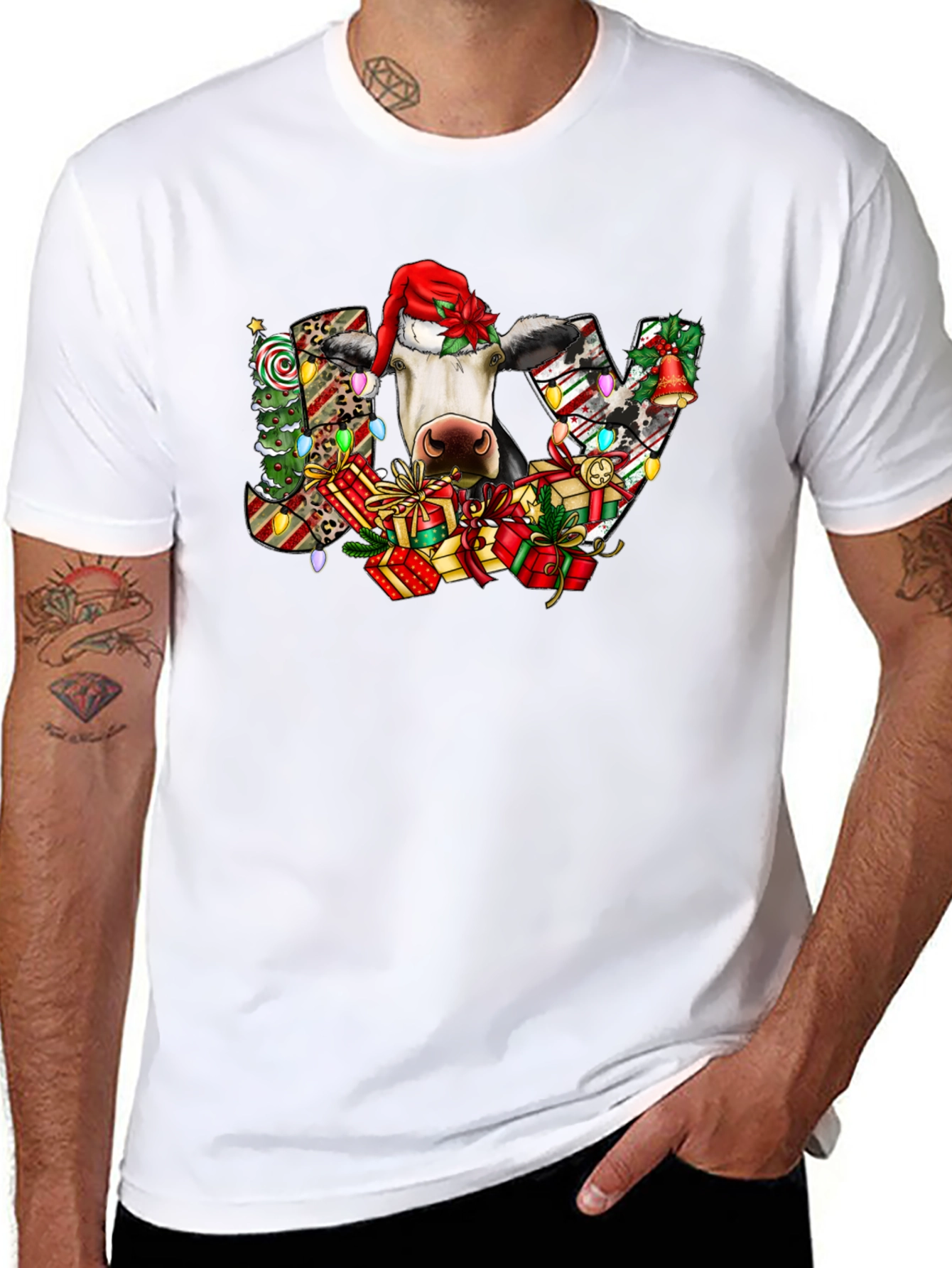 Festive Cow Christmas Graphic T-Shirt