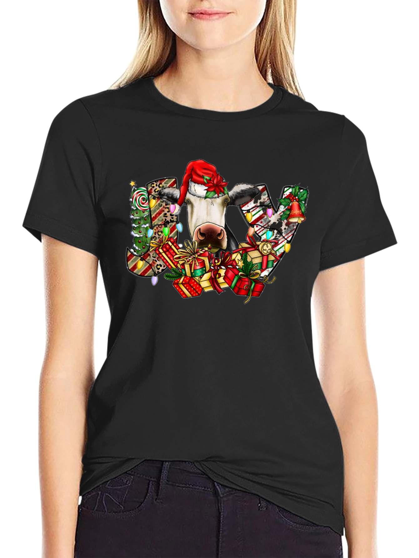 Festive Cow Christmas Graphic T-Shirt