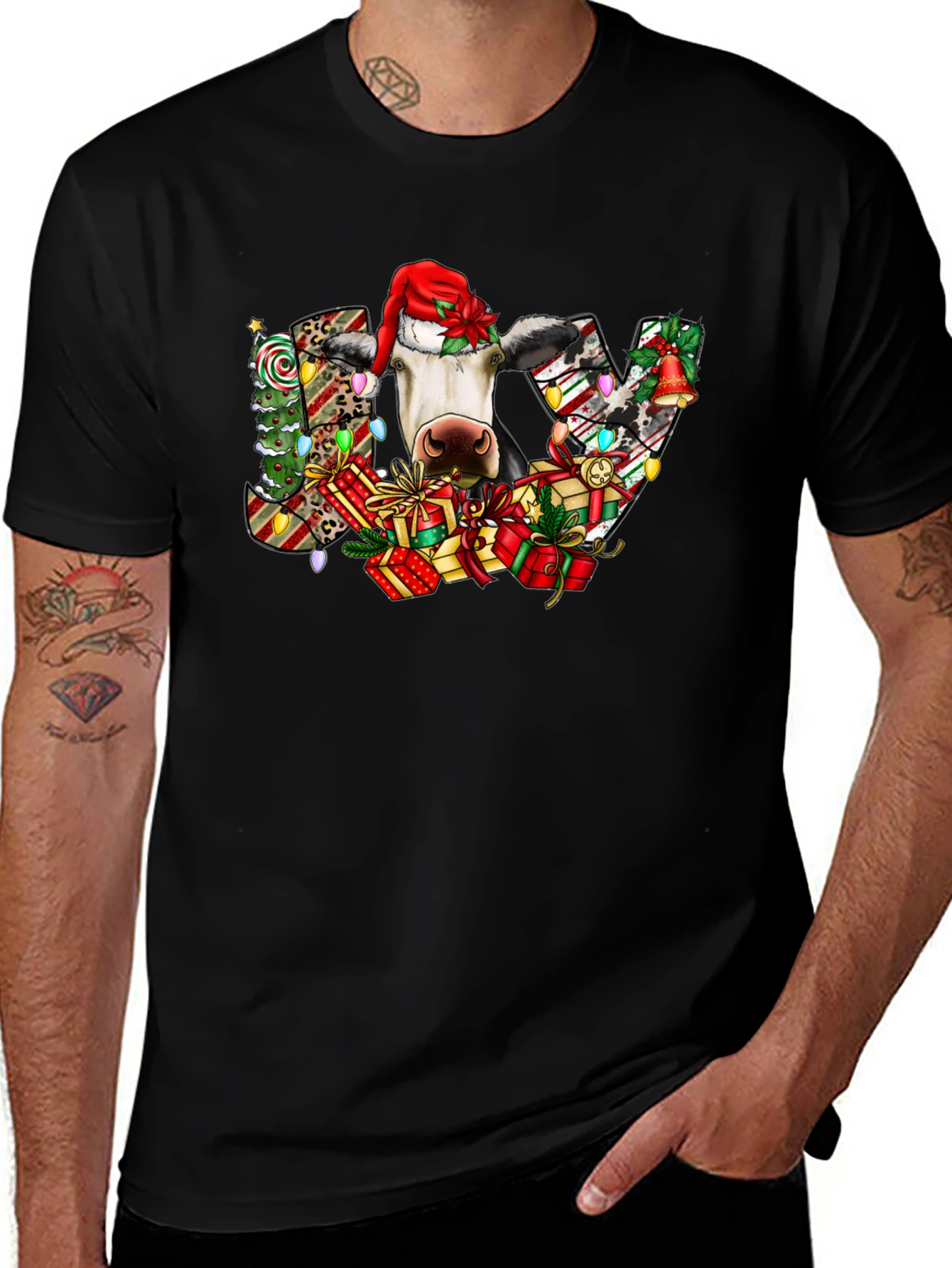 Festive Cow Christmas Graphic T-Shirt