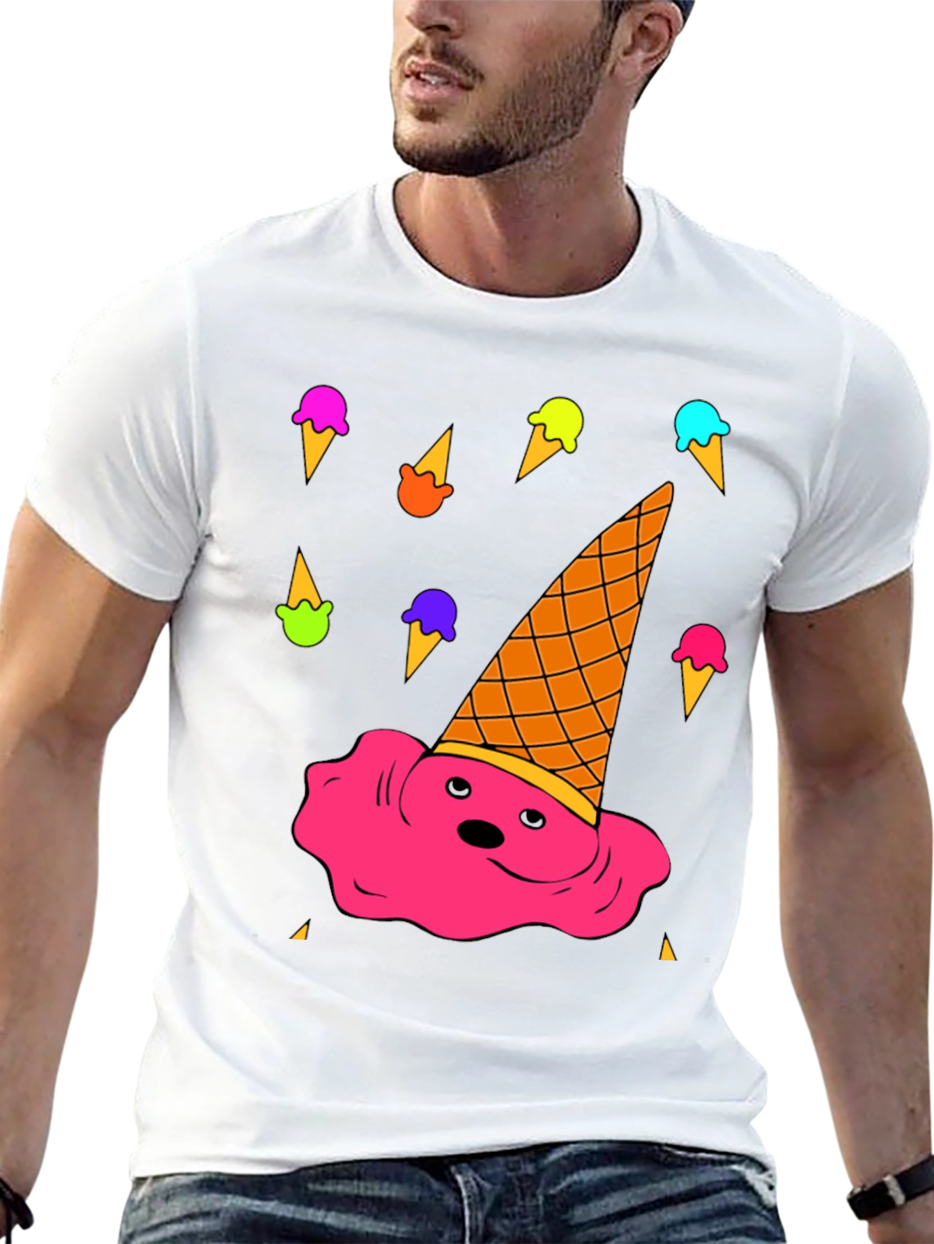 Melting Ice Cream Graphic Tee - Novelty T-Shirt