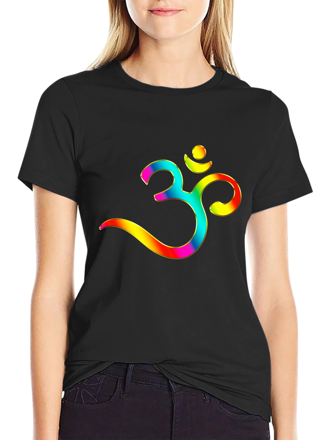 Om Symbol Graphic Tee - Rainbow Print Casual Style