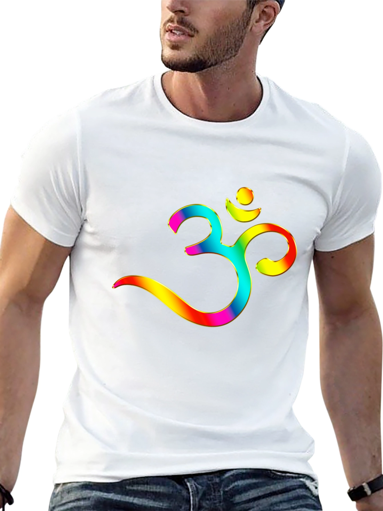 Om Symbol Graphic Tee - Rainbow Print Casual Style