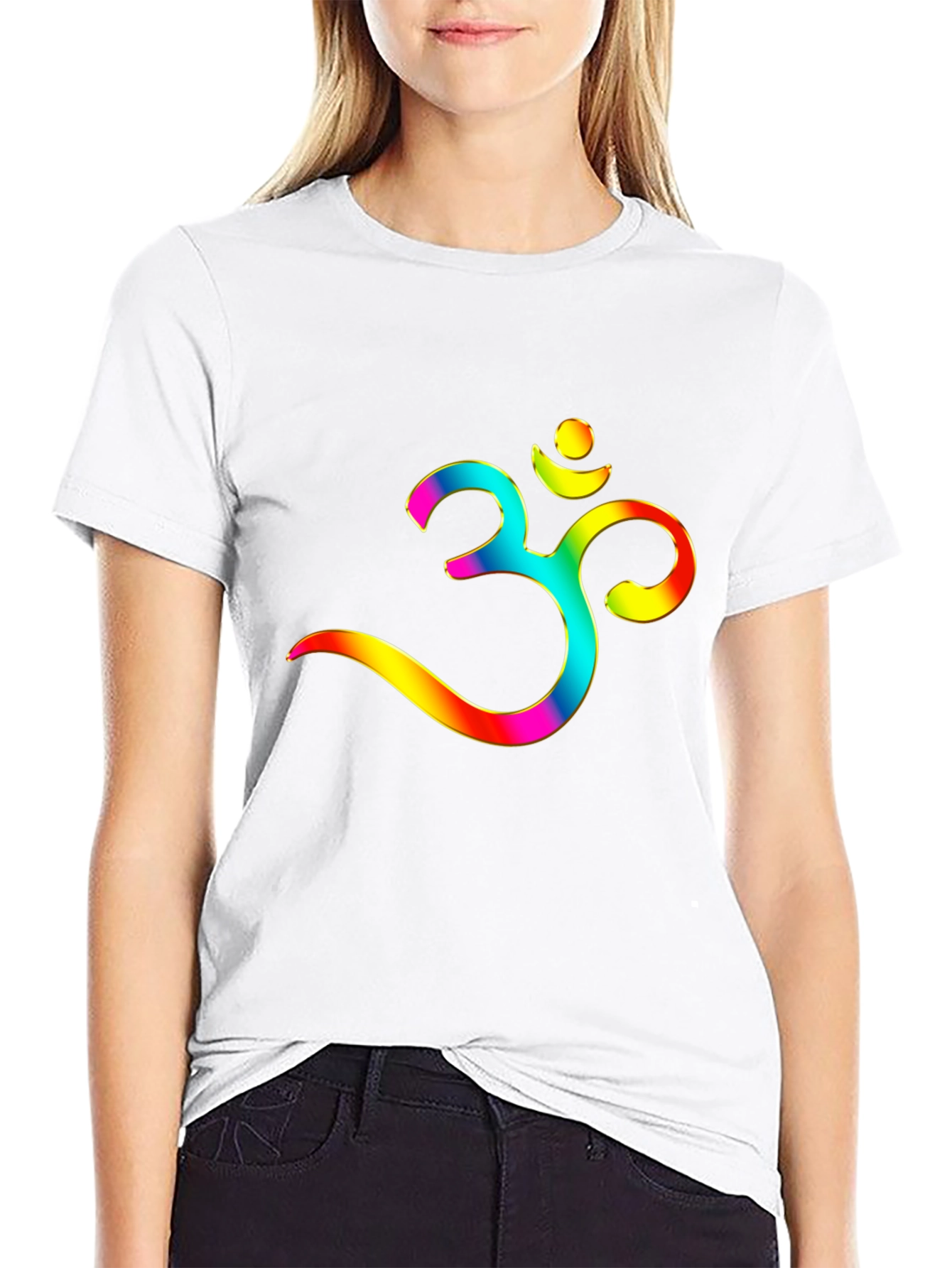 Om Symbol Graphic Tee - Rainbow Print Casual Style