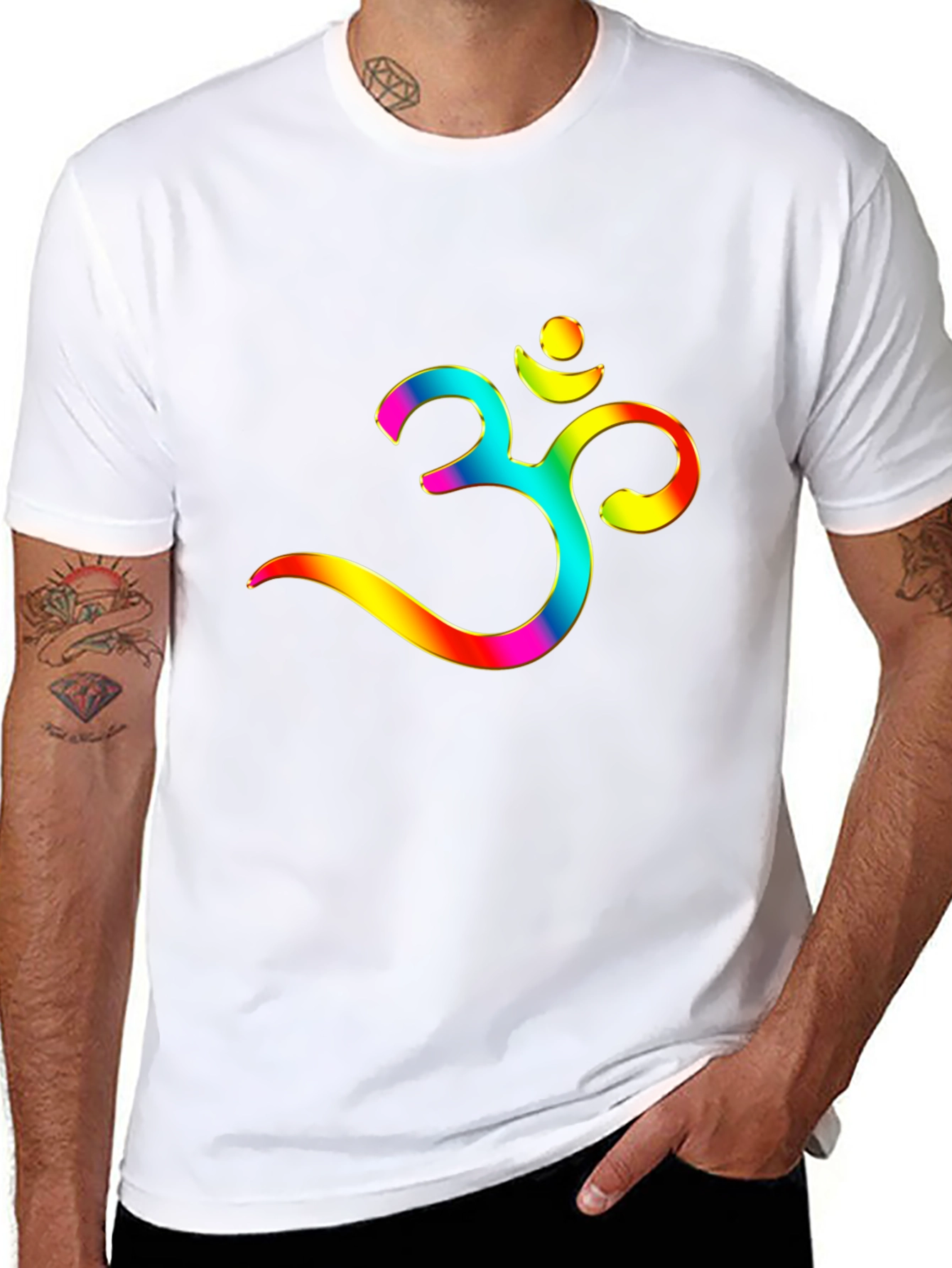 Om Symbol Graphic Tee - Rainbow Print Casual Style