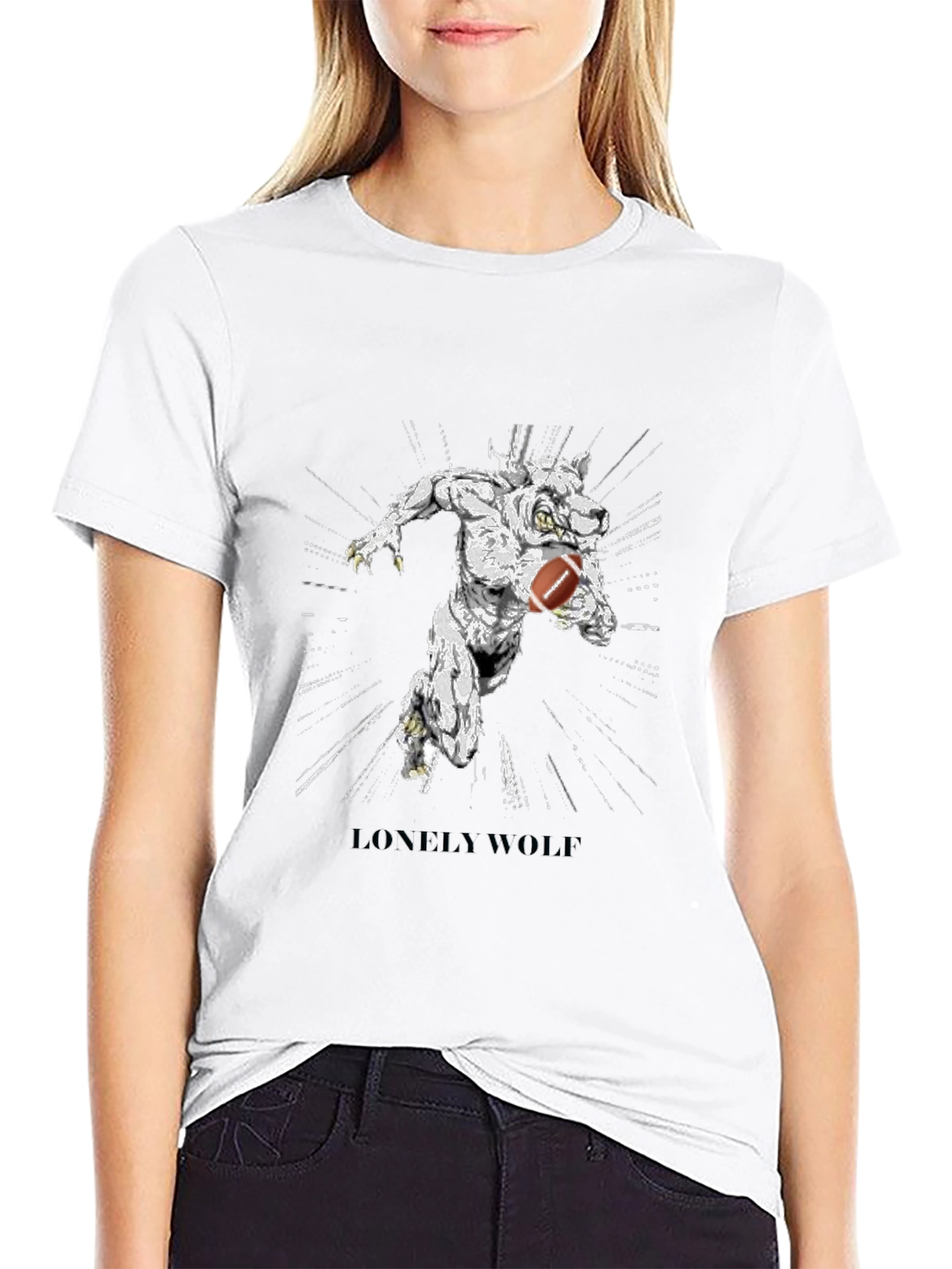 Lonely Wolf Football Graphic T-Shirt