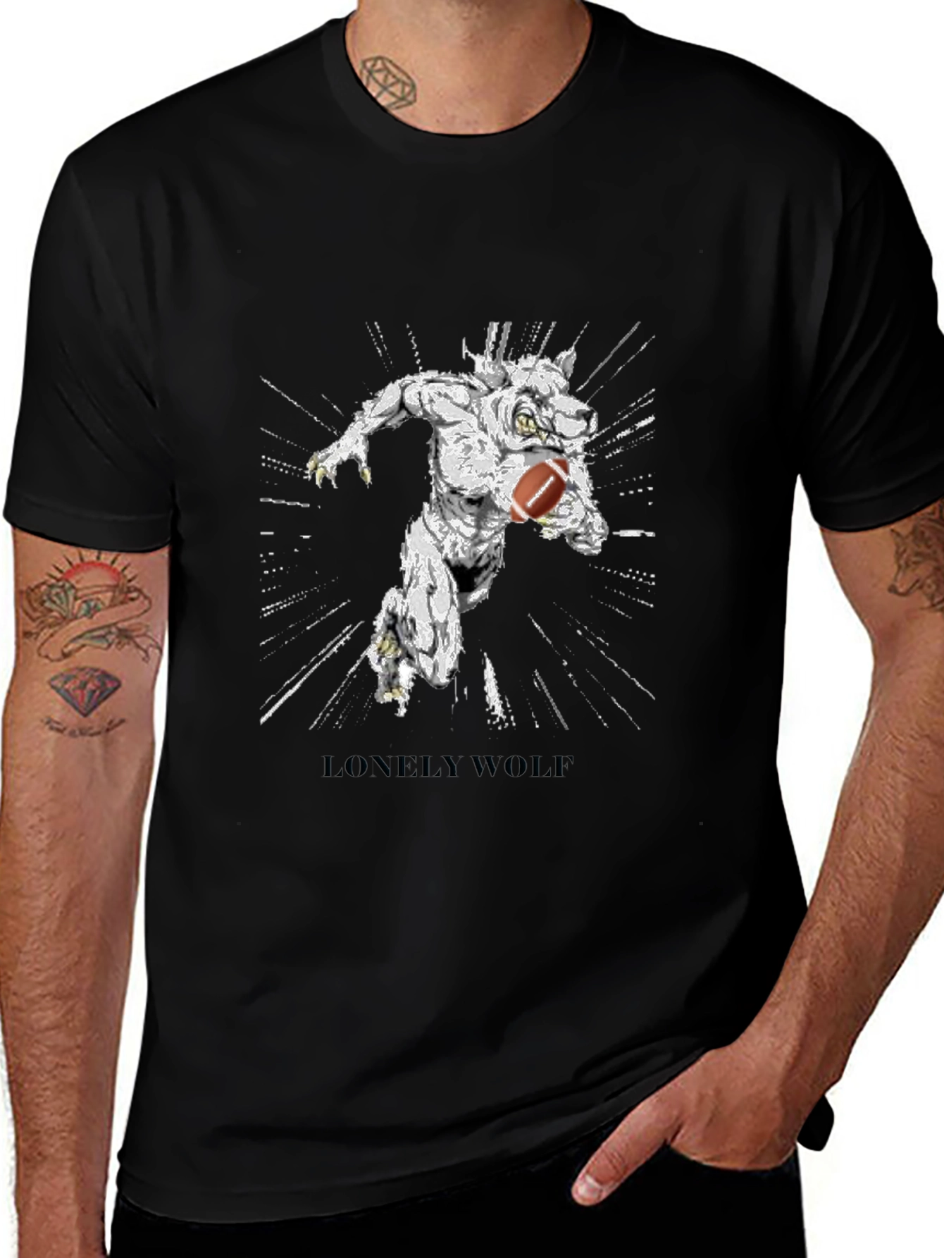 Lonely Wolf Football Graphic T-Shirt
