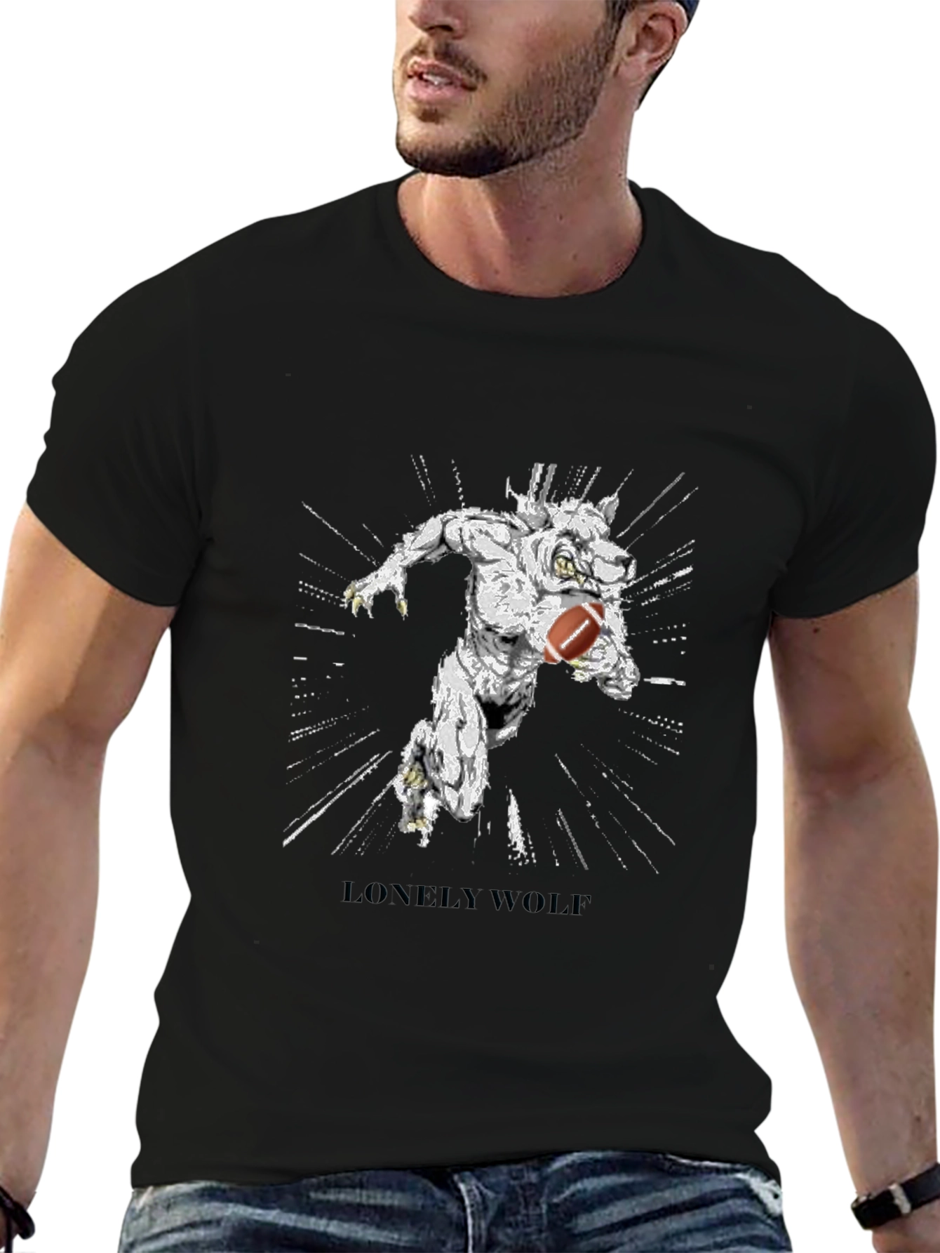 Lonely Wolf Football Graphic T-Shirt